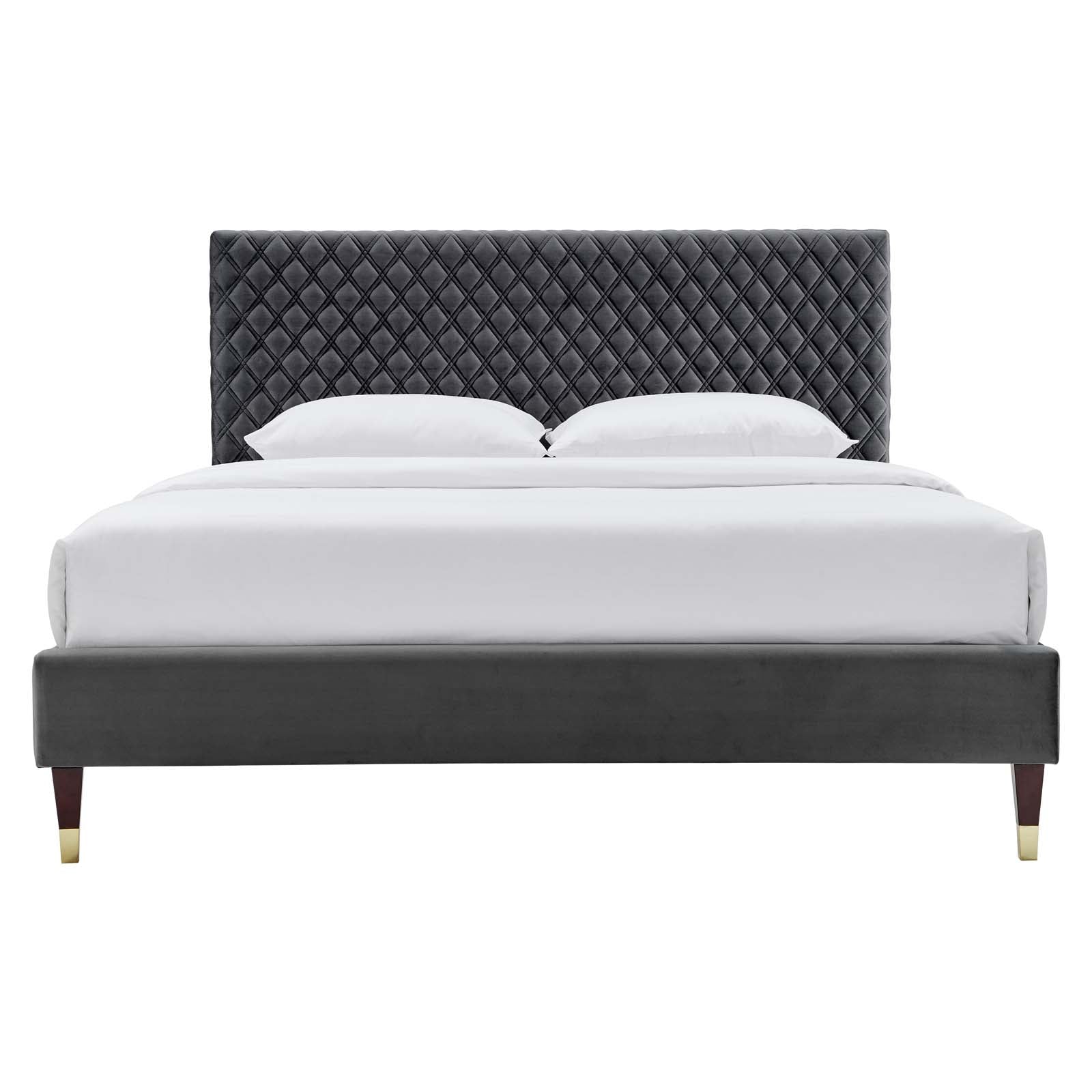 Garcelle Charcoal Performance Velvet Queen Platform Bed