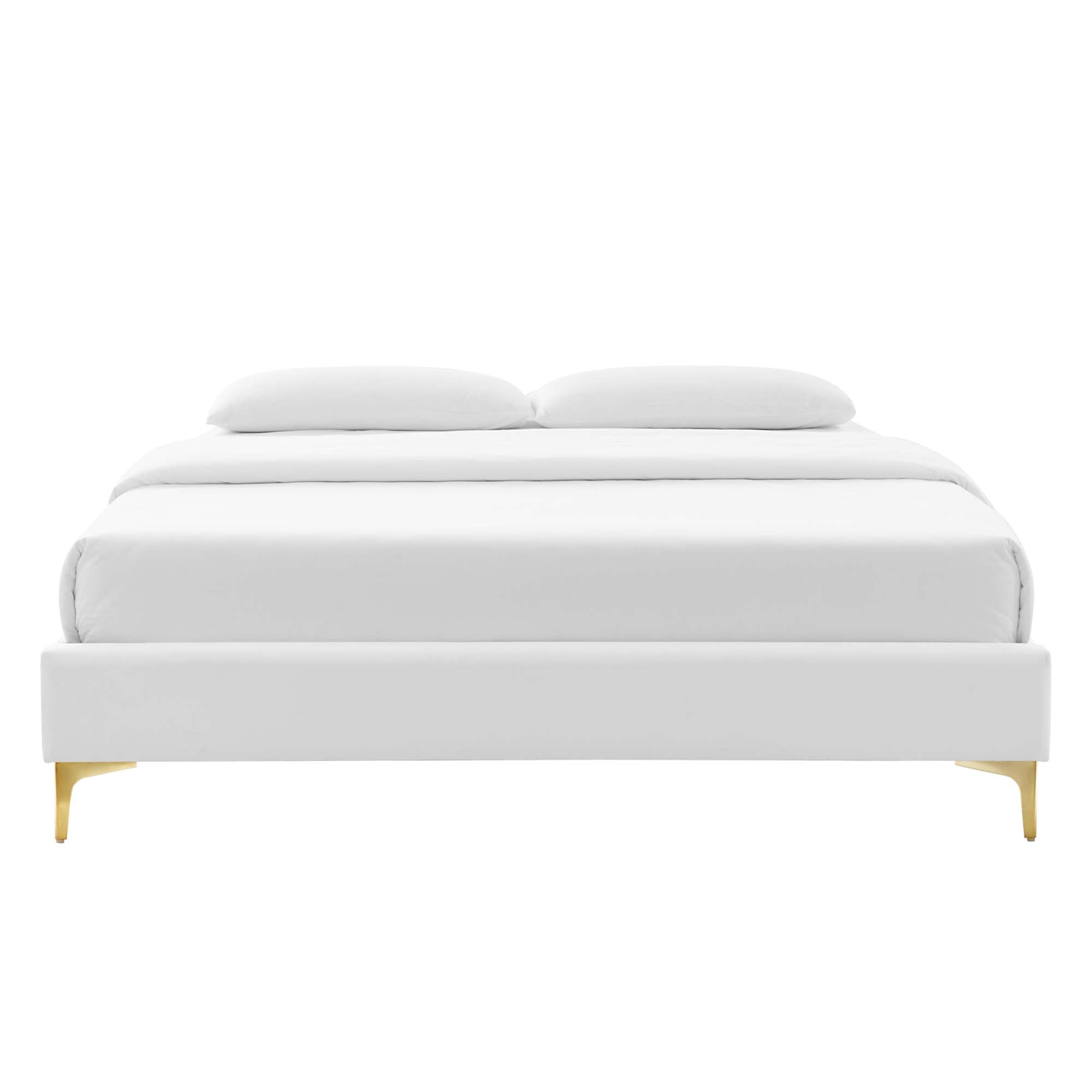 Yorran Twin Platform Bed Frame Performance Velvet – Gold Accent Legs