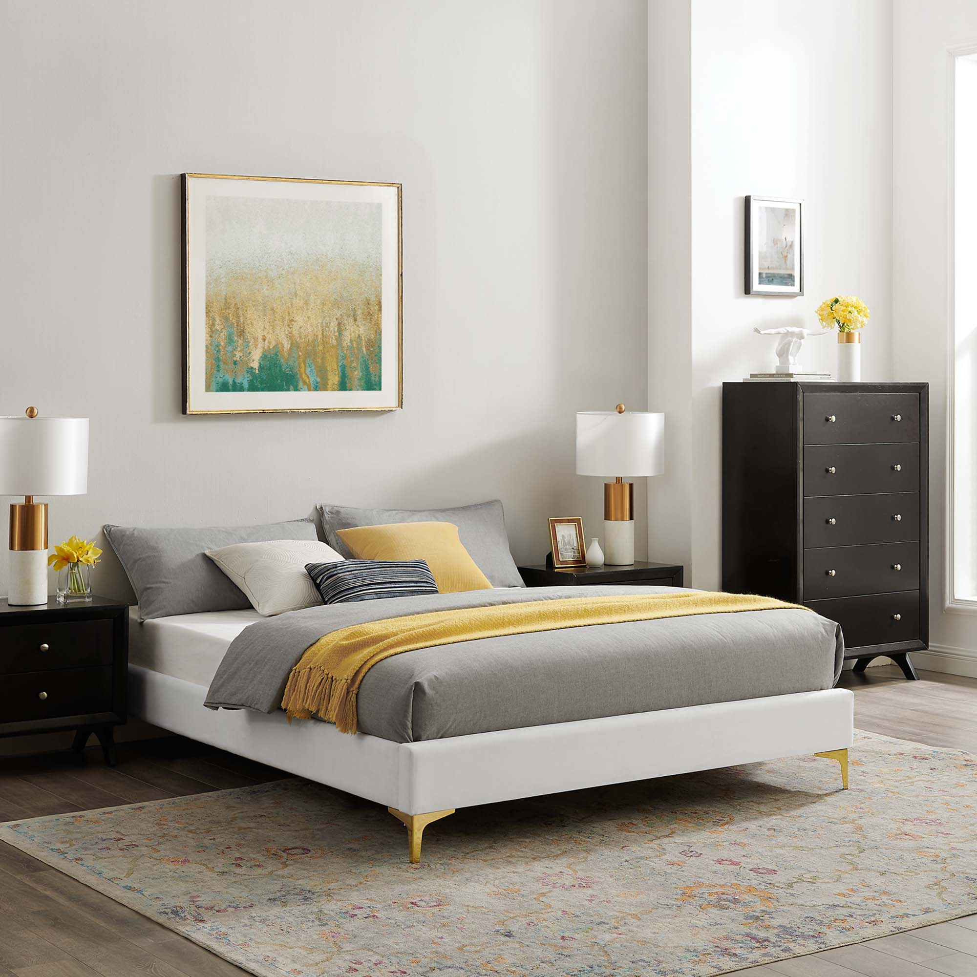 Sutton White Twin Performance Velvet Bed Frame