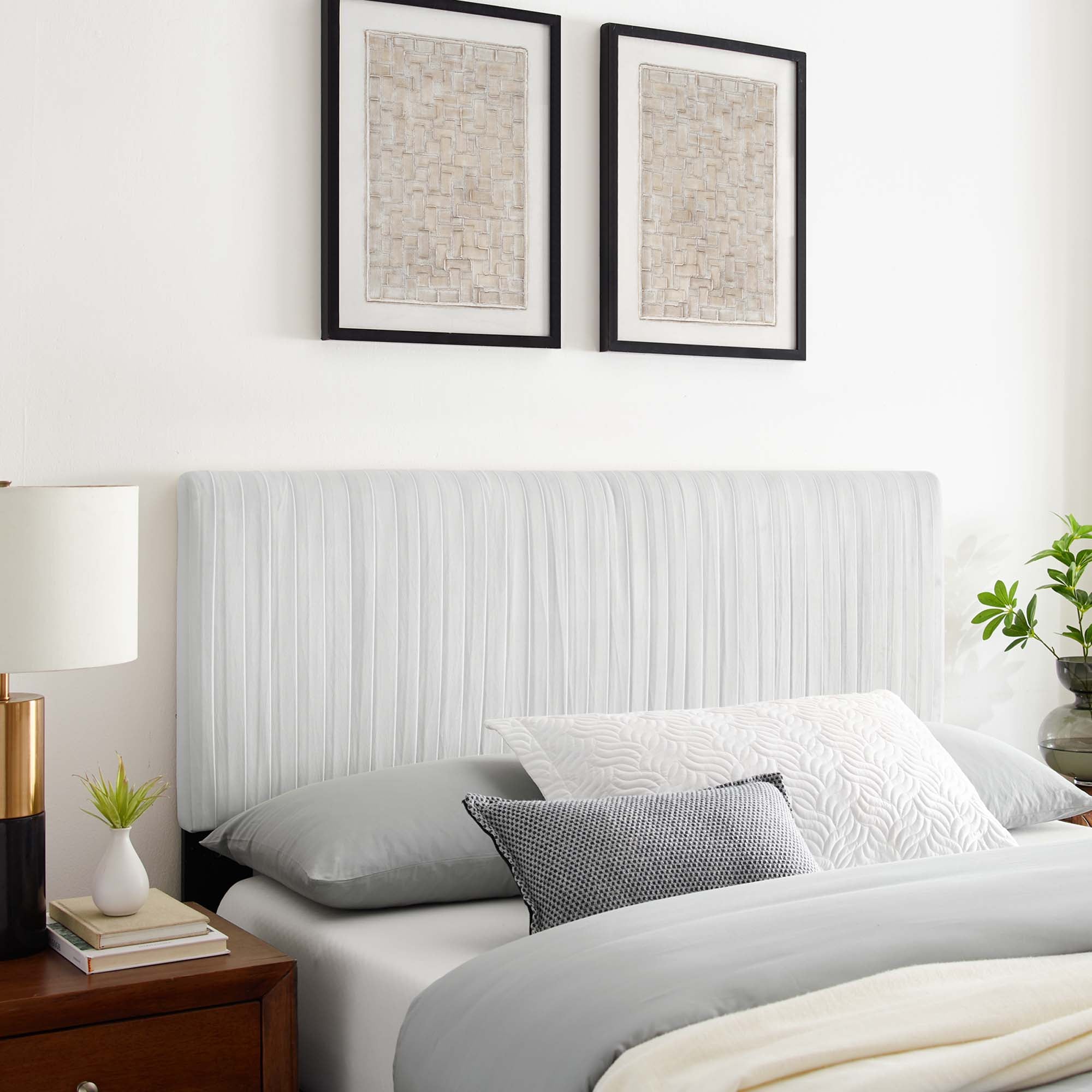 Eloise Channel Tufted Performance Velvet Full/Queen Headboard, White