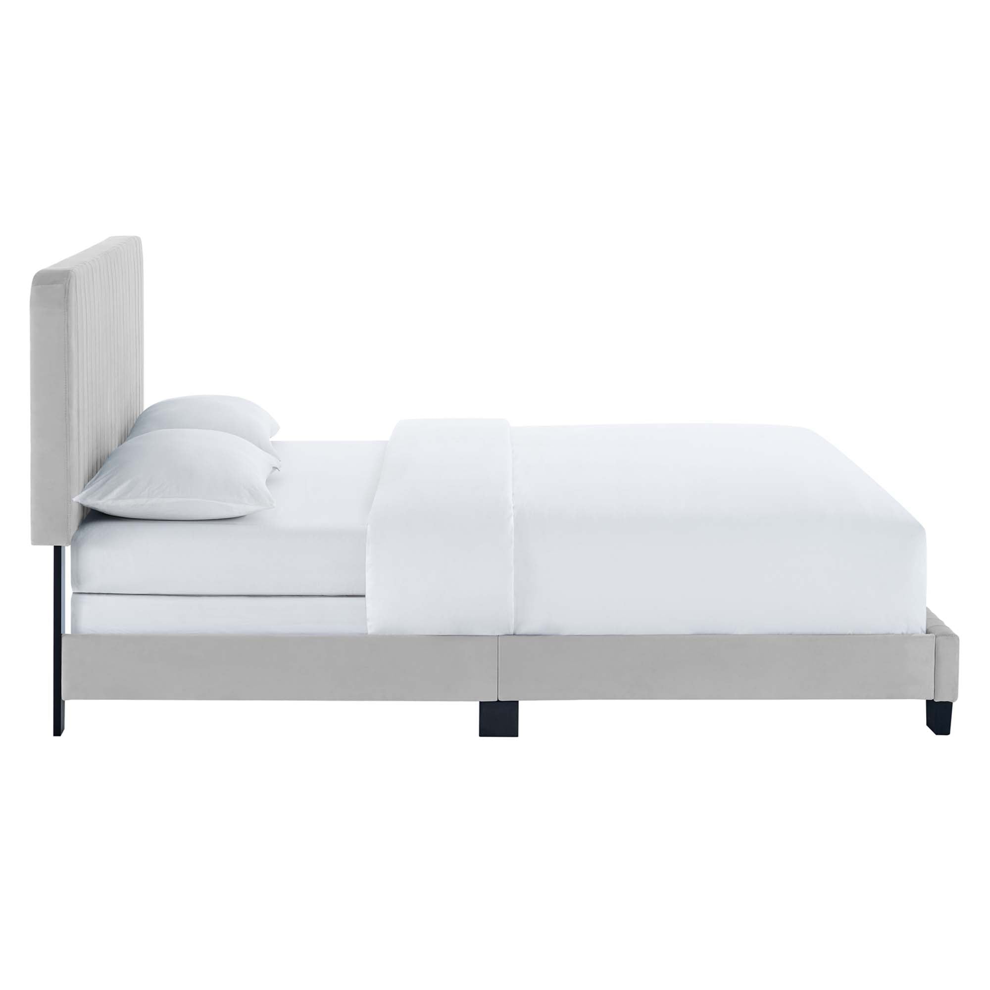 Celine Light Grey Channel Tufted Performance Velvet King Bed