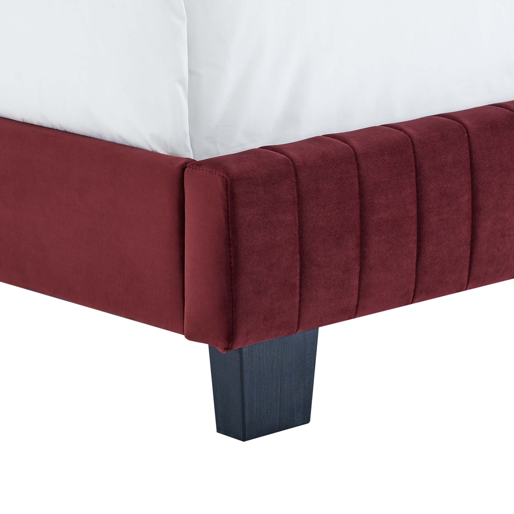 Celine Maroon Channel Tufted Performance Velvet Queen Bed