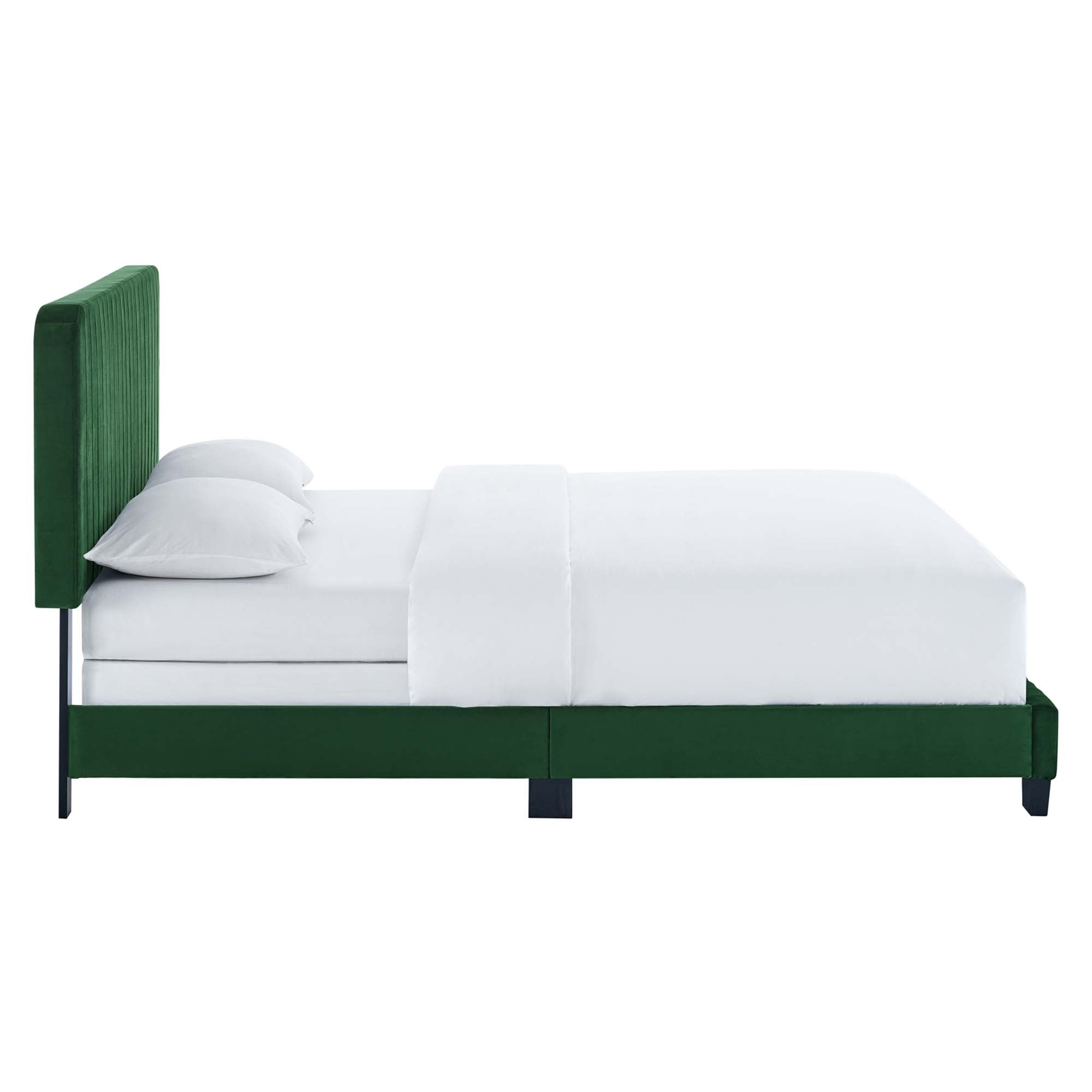 Celine Channel Tufted Performance Velvet Full Bed, Emerald