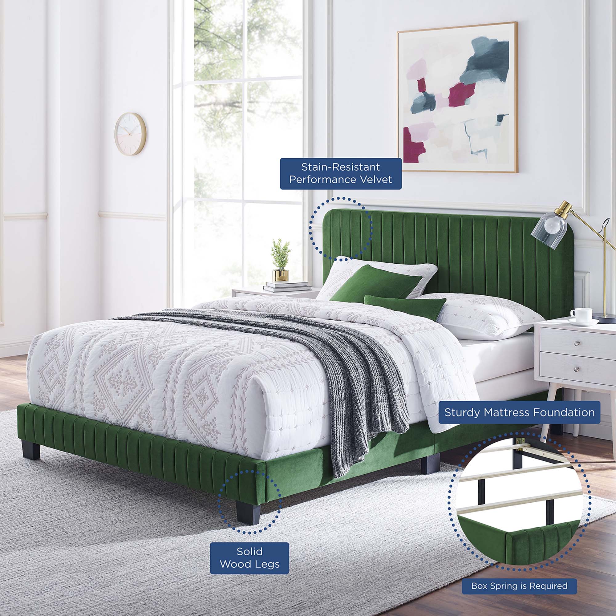 Celine Channel Tufted Performance Velvet Full Bed, Emerald