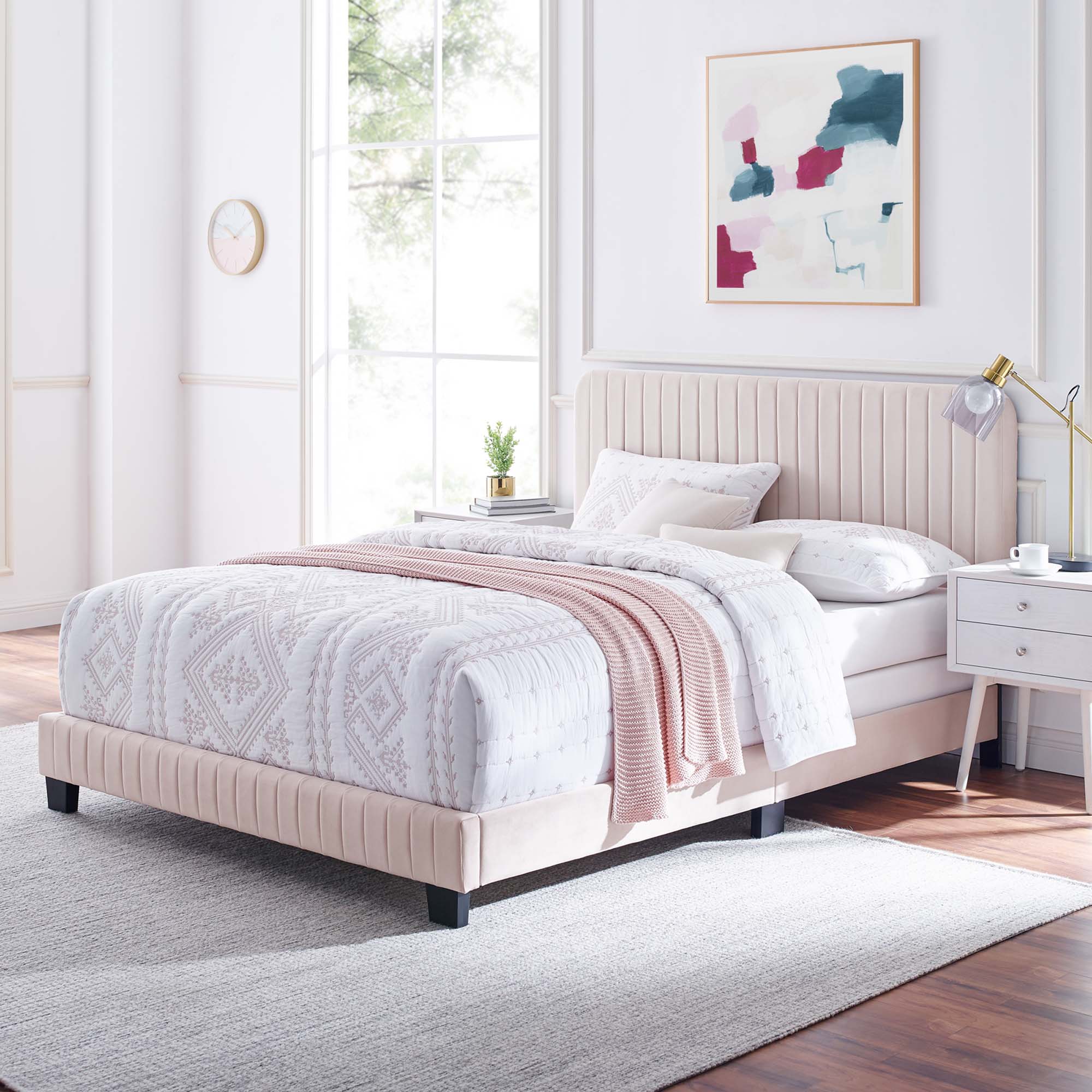 Celine Channel Tufted Performance Velvet Full Bed, Pink
