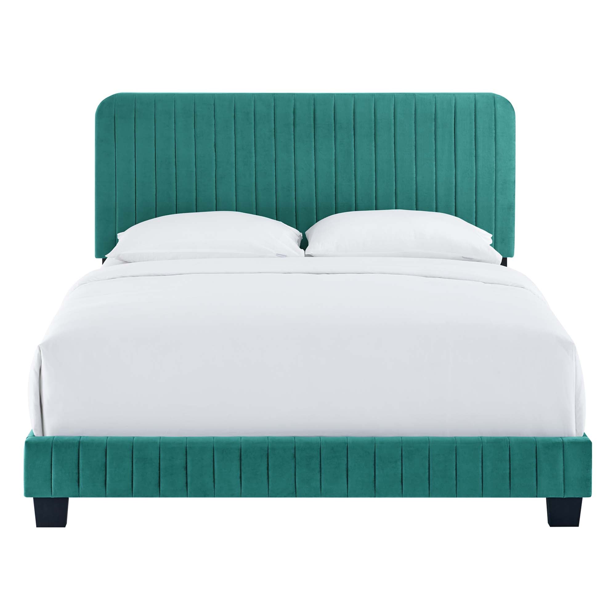 Celine Channel Tufted Performance Velvet Full Bed, Teal