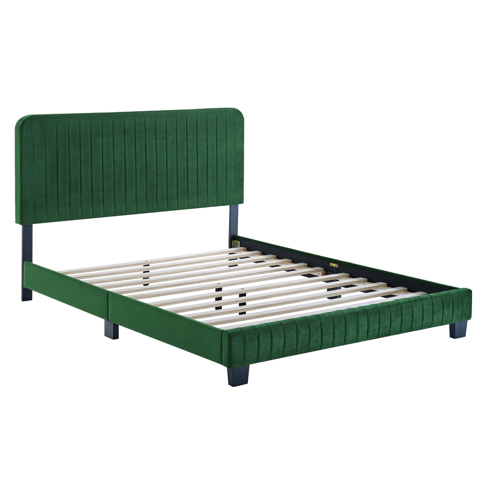 Celine Channel Tufted Performance Velvet King Platform Bed, Emerald