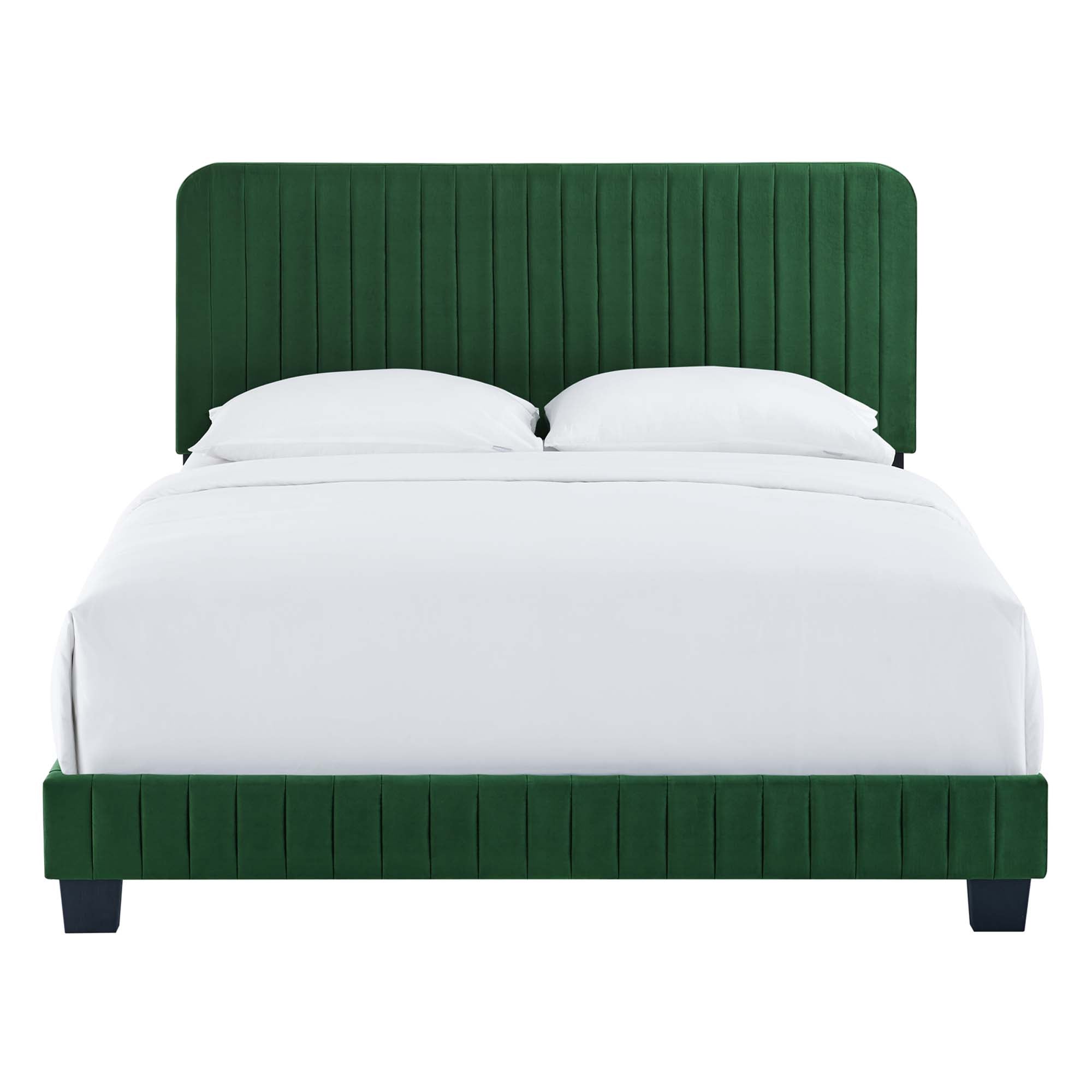 Celine Channel Tufted Performance Velvet King Platform Bed, Emerald