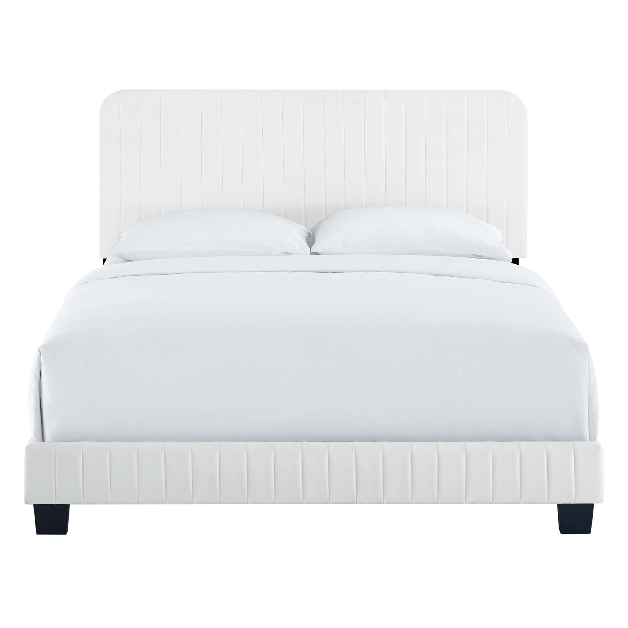 Ulmar King Channel Tufted Platform Bed  White Performance Velvet Upholstery