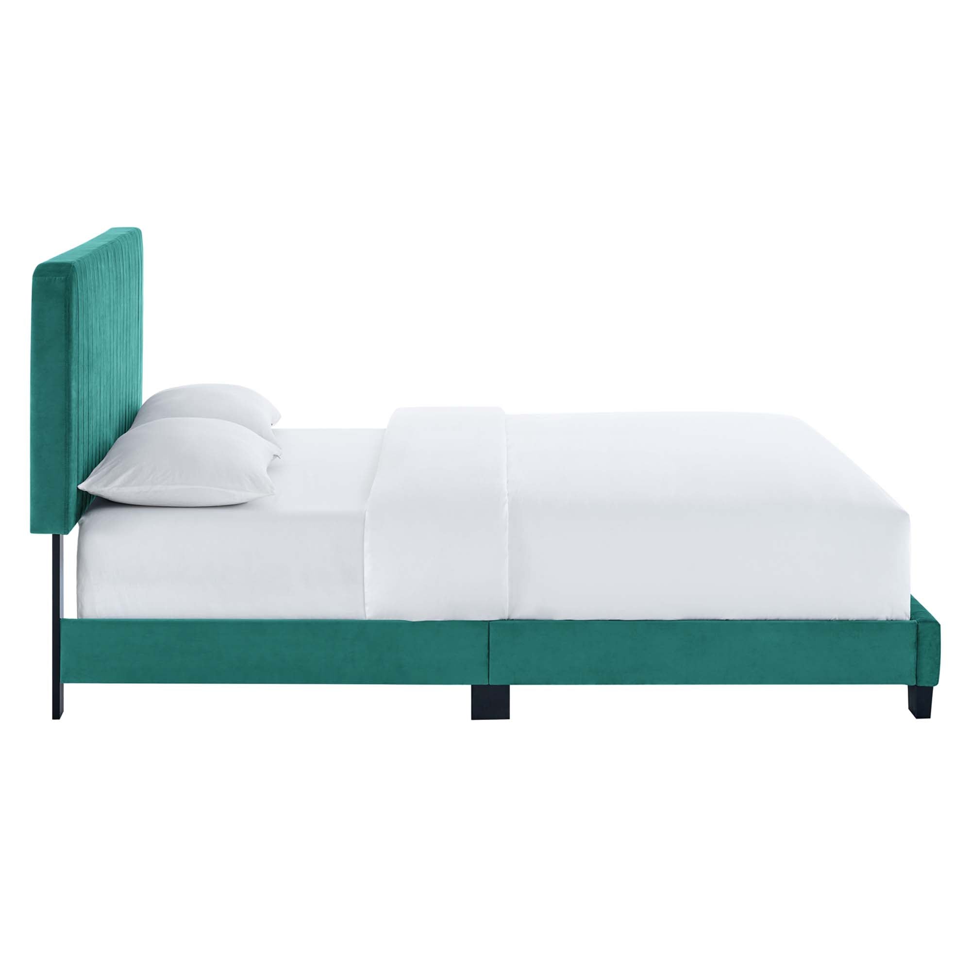 Celine Teal Channel Tufted Performance Velvet Queen Platform Bed