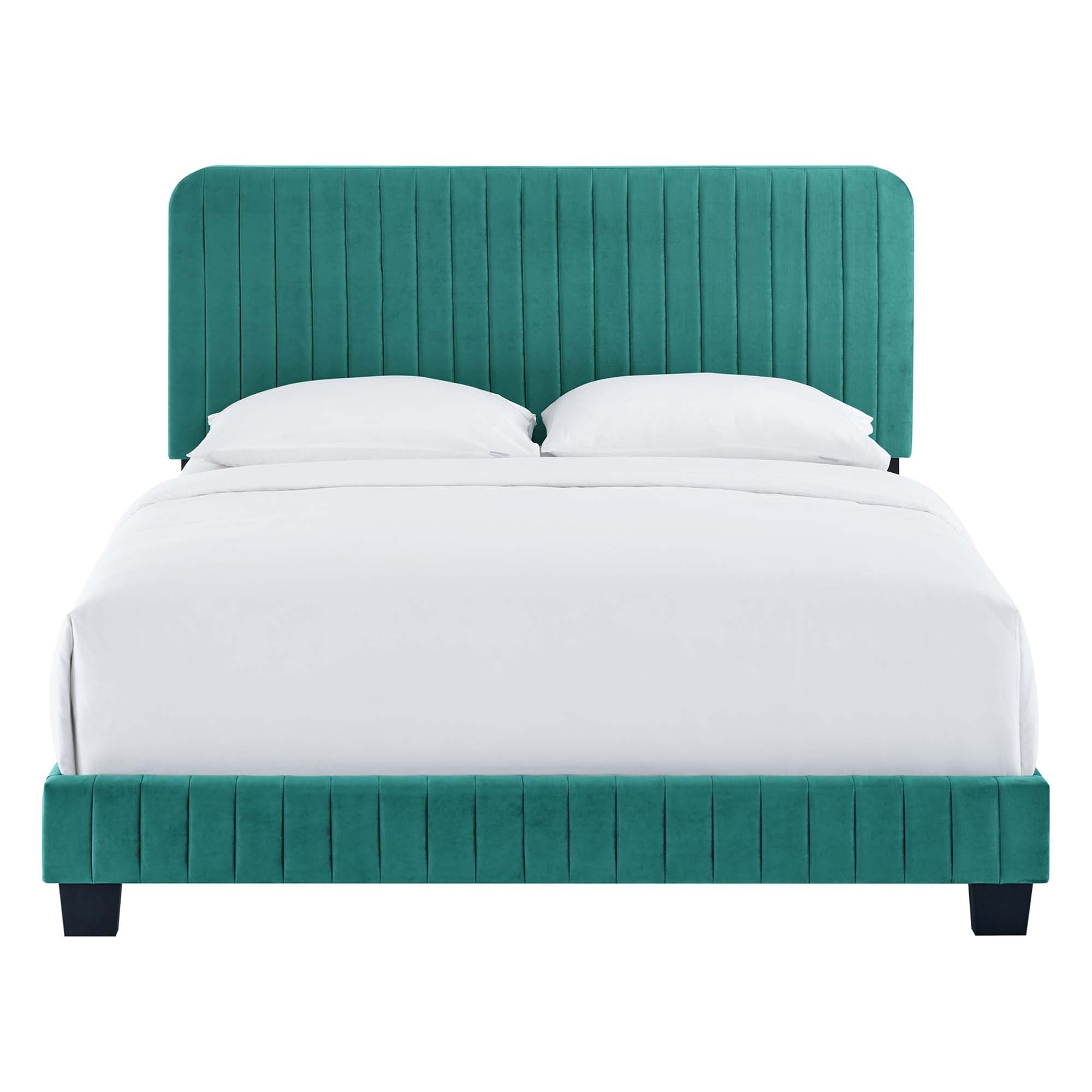 Celine Teal Channel Tufted Performance Velvet Queen Platform Bed