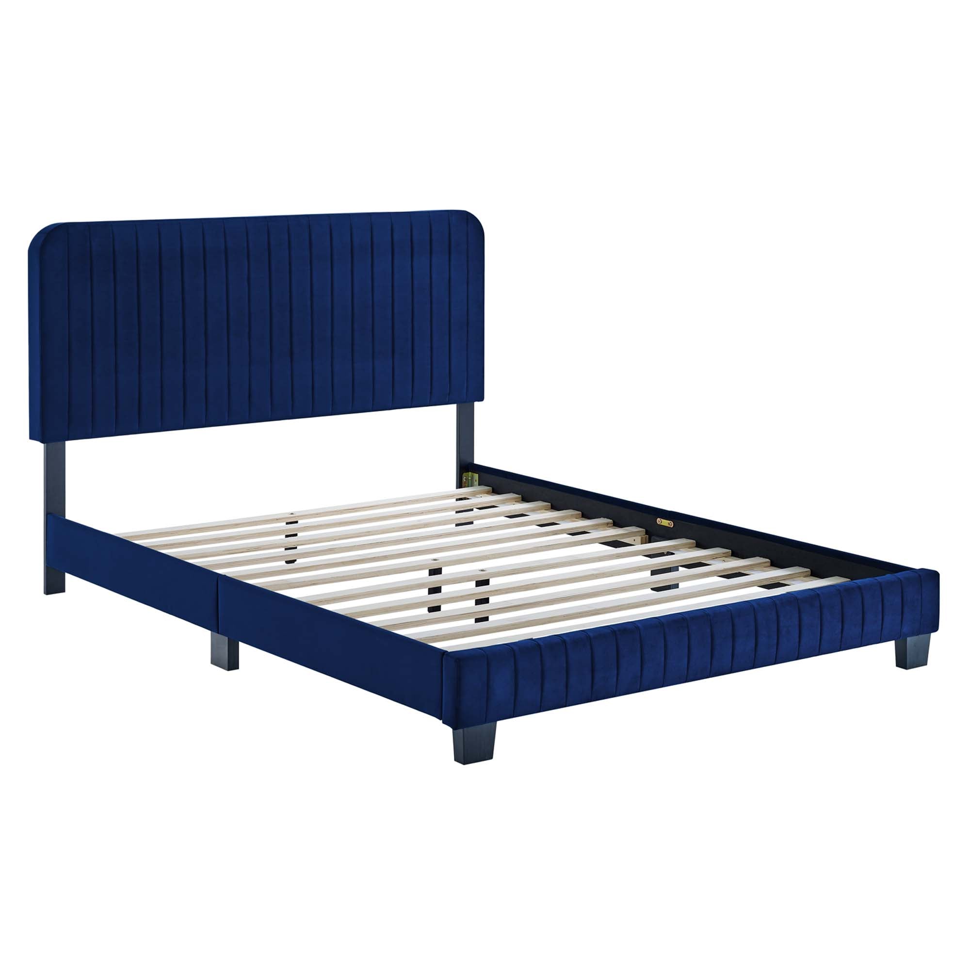 Celine Channel Tufted Performance Velvet Full Platform Bed, Navy