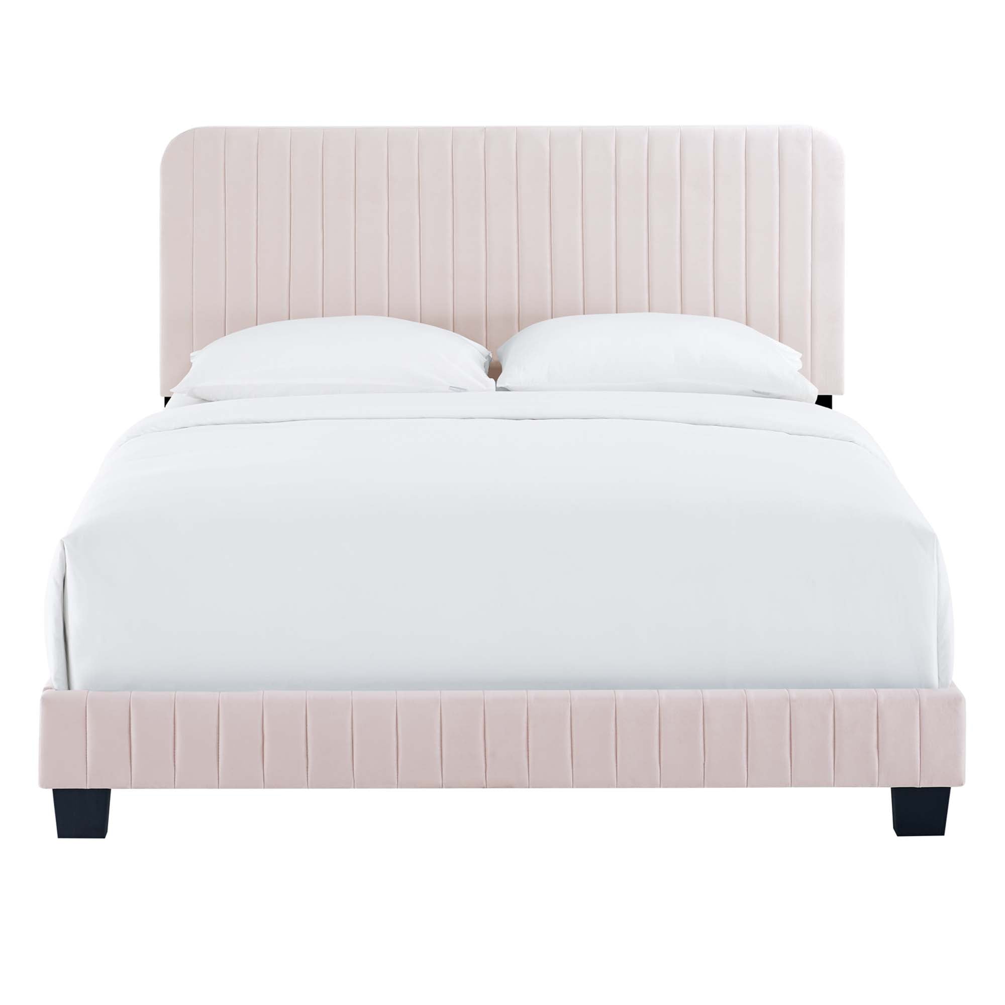 Celine Channel Tufted Performance Velvet Full Platform Bed, Pink