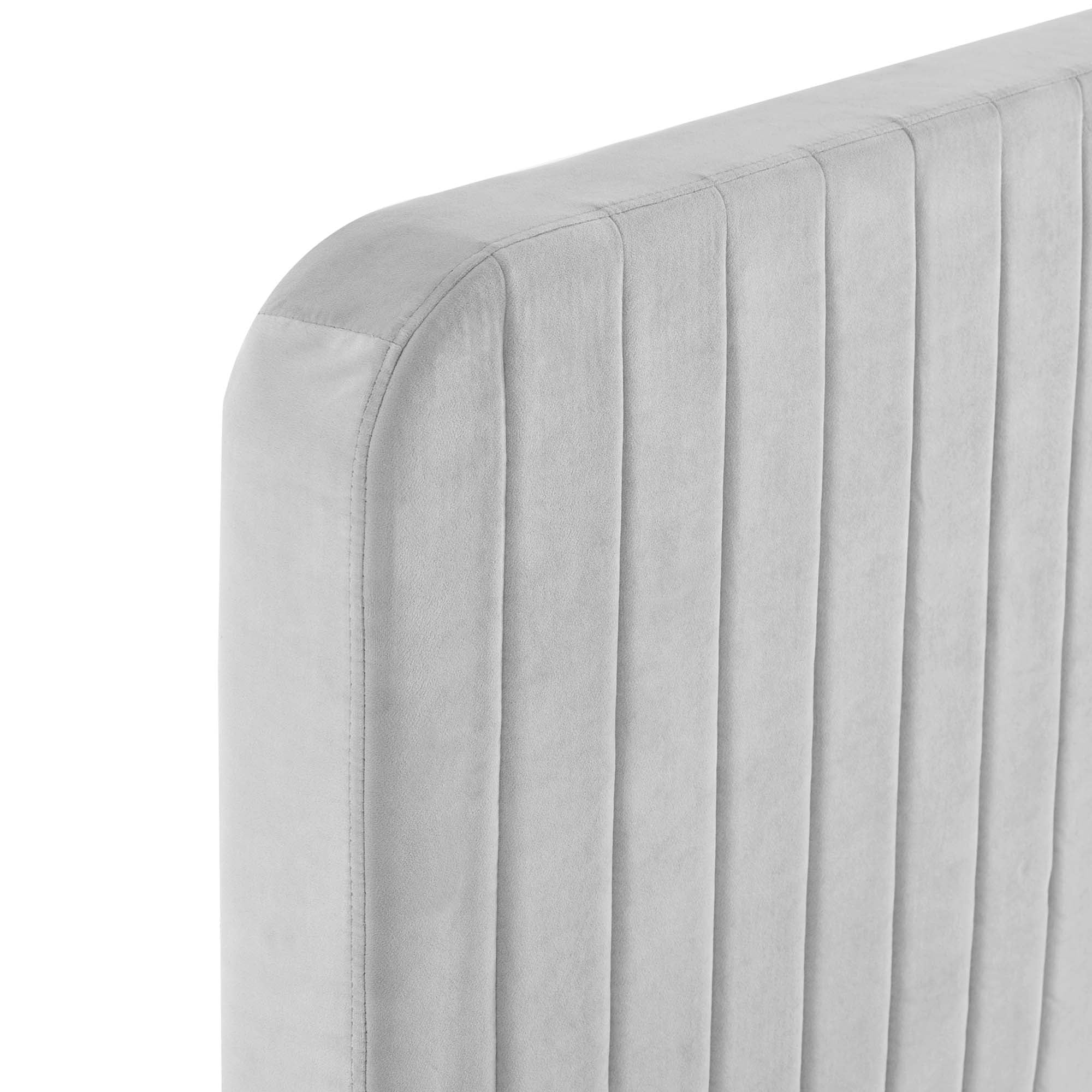 Celine Channel Tufted Performance Velvet Twin Platform Bed, Light Gray