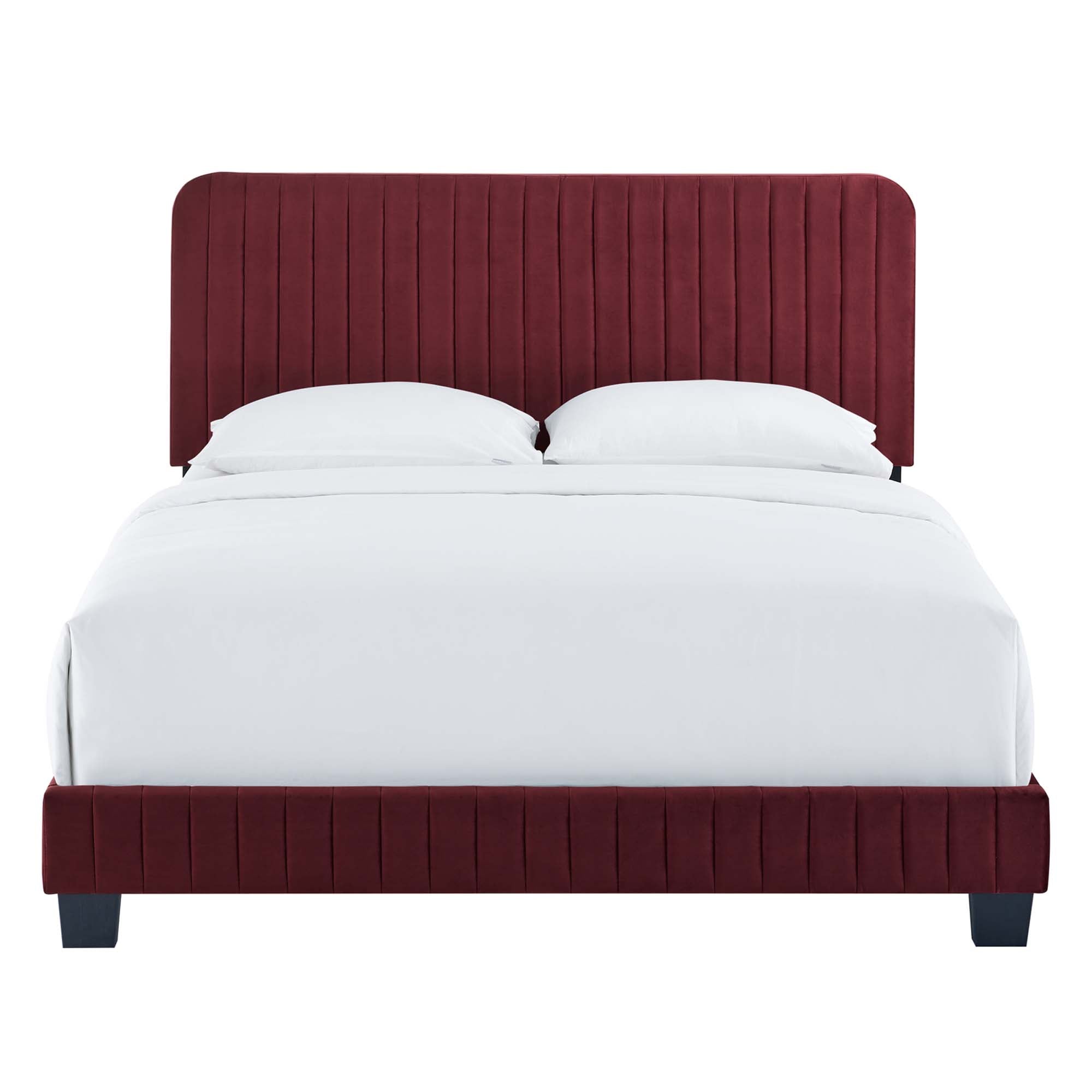 Celine Maroon Channel Tufted Performance Velvet Twin Platform Bed