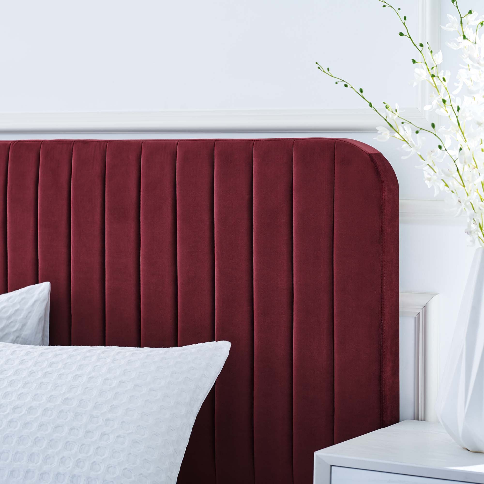 Celine Maroon Channel Tufted Performance Velvet Twin Platform Bed