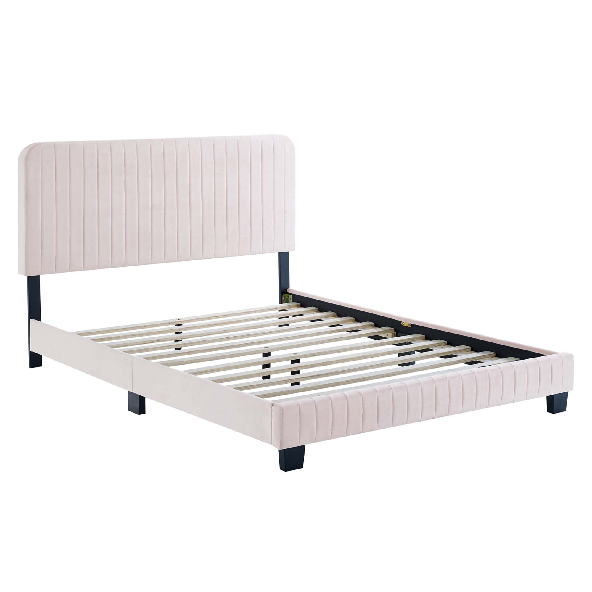Celine Channel Tufted Performance Velvet Twin Platform Bed, Pink