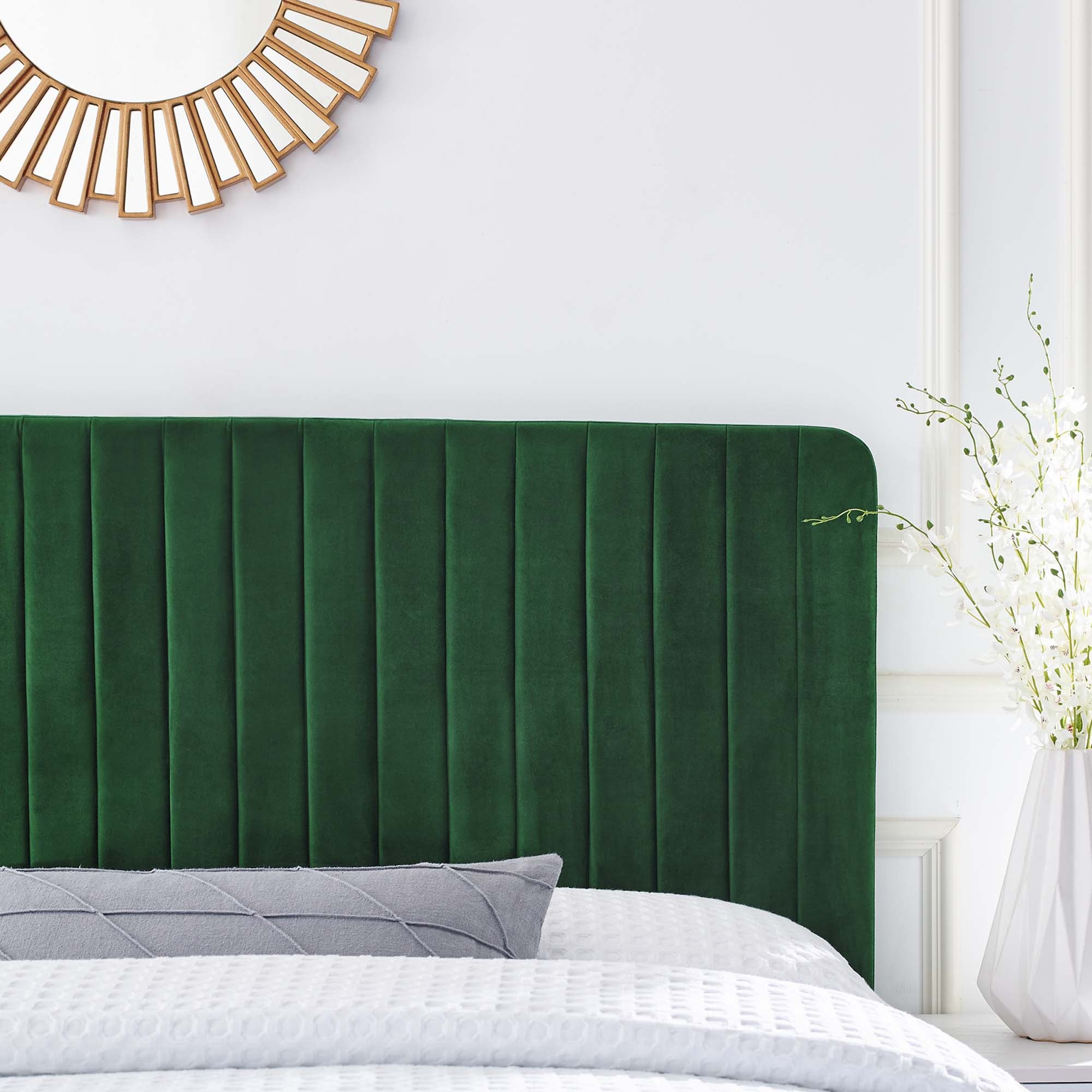 Milenna Channel Tufted Performance Velvet Full/Queen Headboard, Emerald