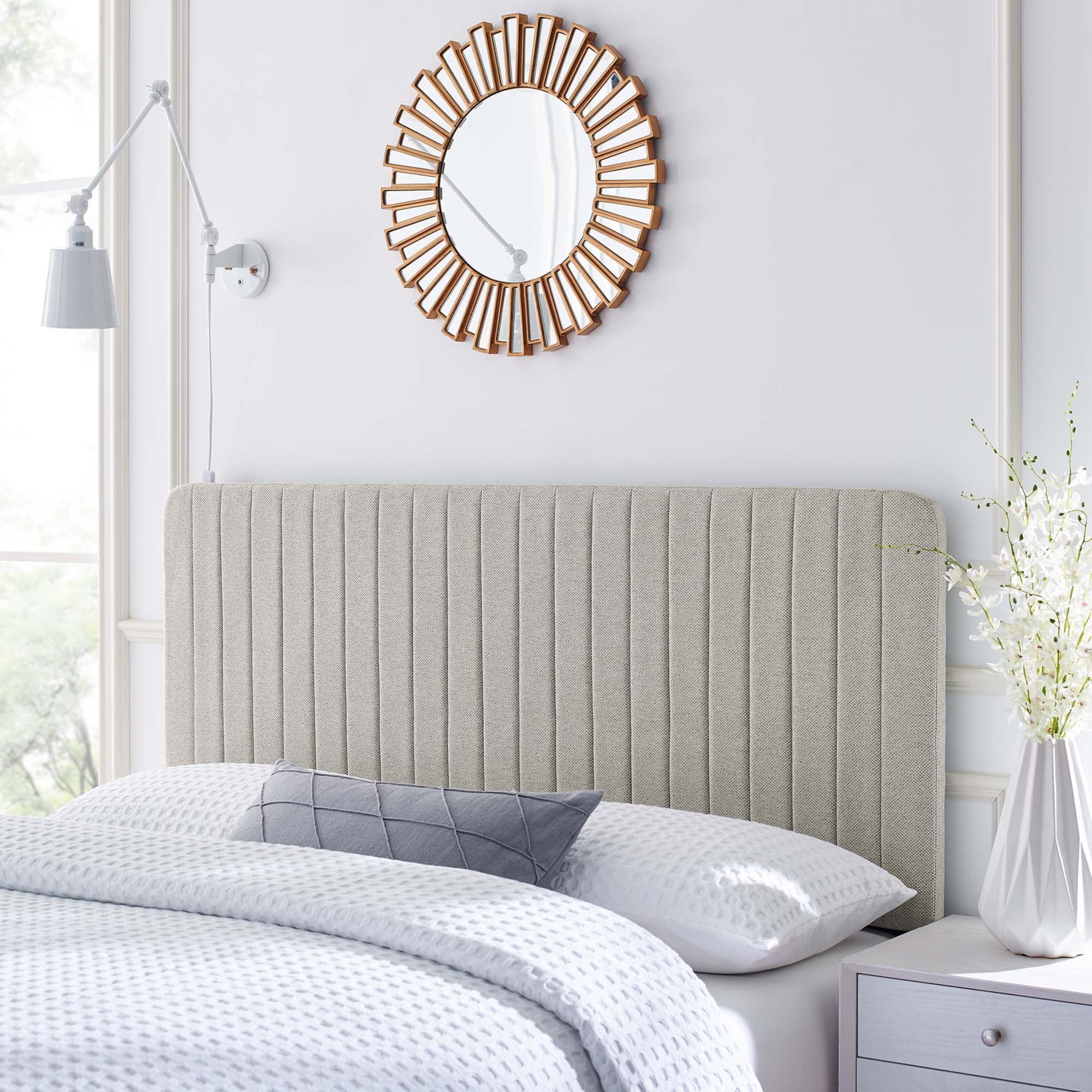 Milenna Channel Tufted Upholstered Fabric King/California King Headboard, Oatmeal