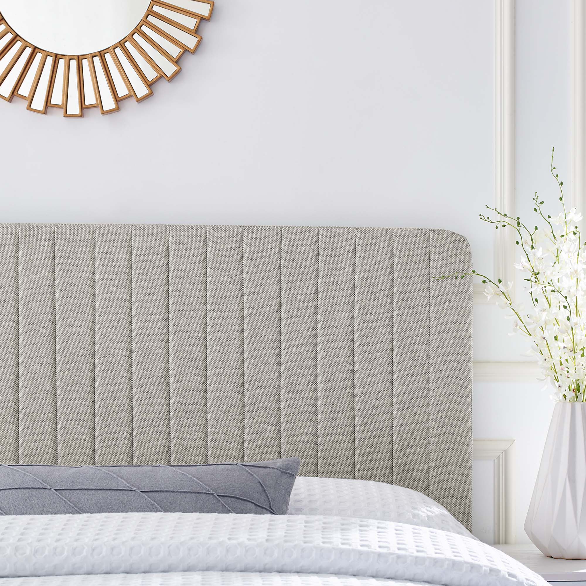 Milenna Channel Tufted Upholstered Fabric King/California King Headboard, Oatmeal