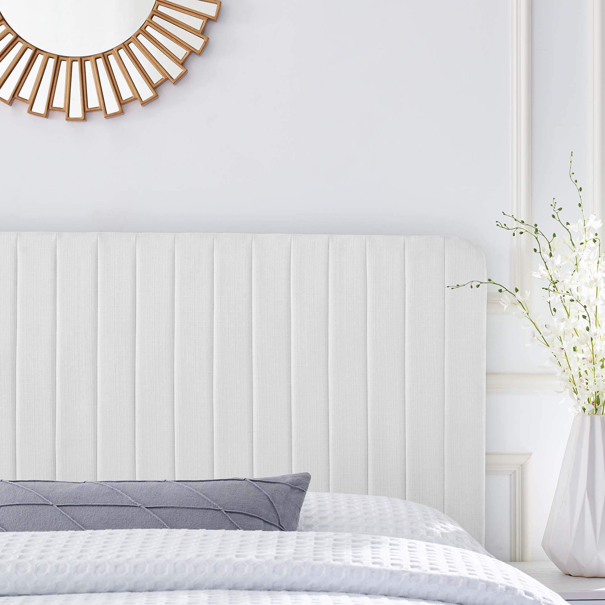Milenna Channel Tufted Upholstered Fabric King/California King Headboard, White