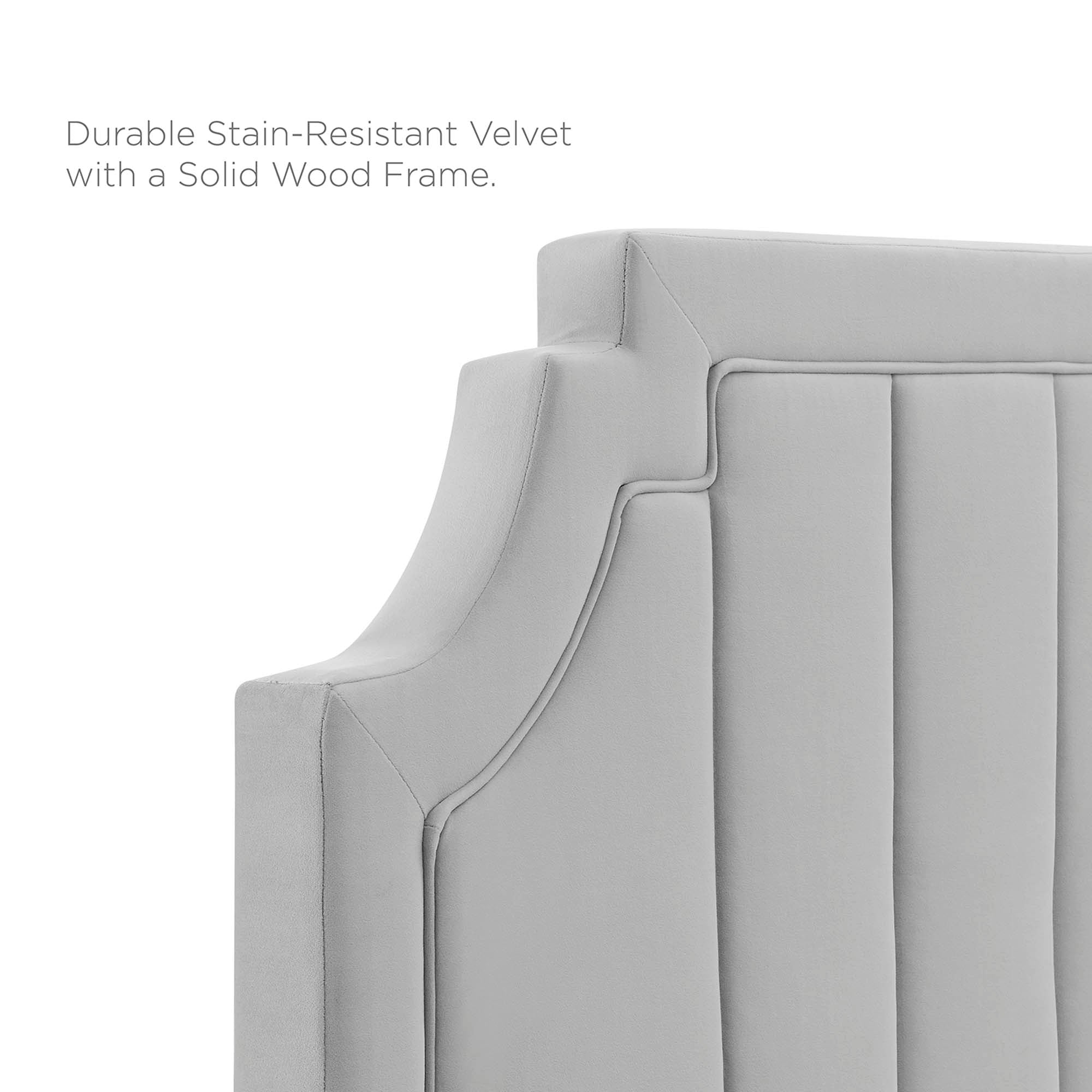Alyona Channel Tufted Performance Velvet Twin Headboard, Light Gray