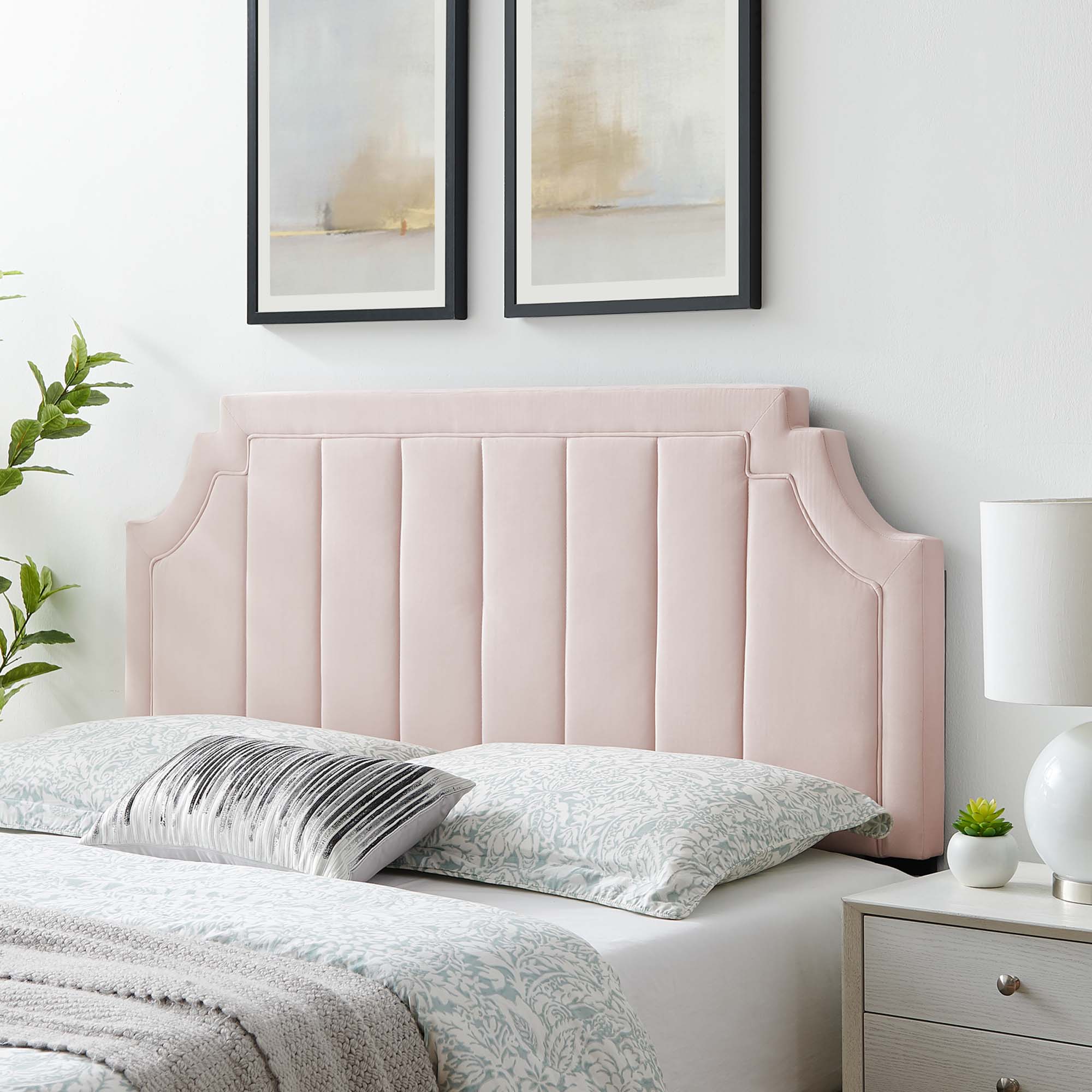 Alyona Channel Tufted Performance Velvet Twin Headboard, Pink