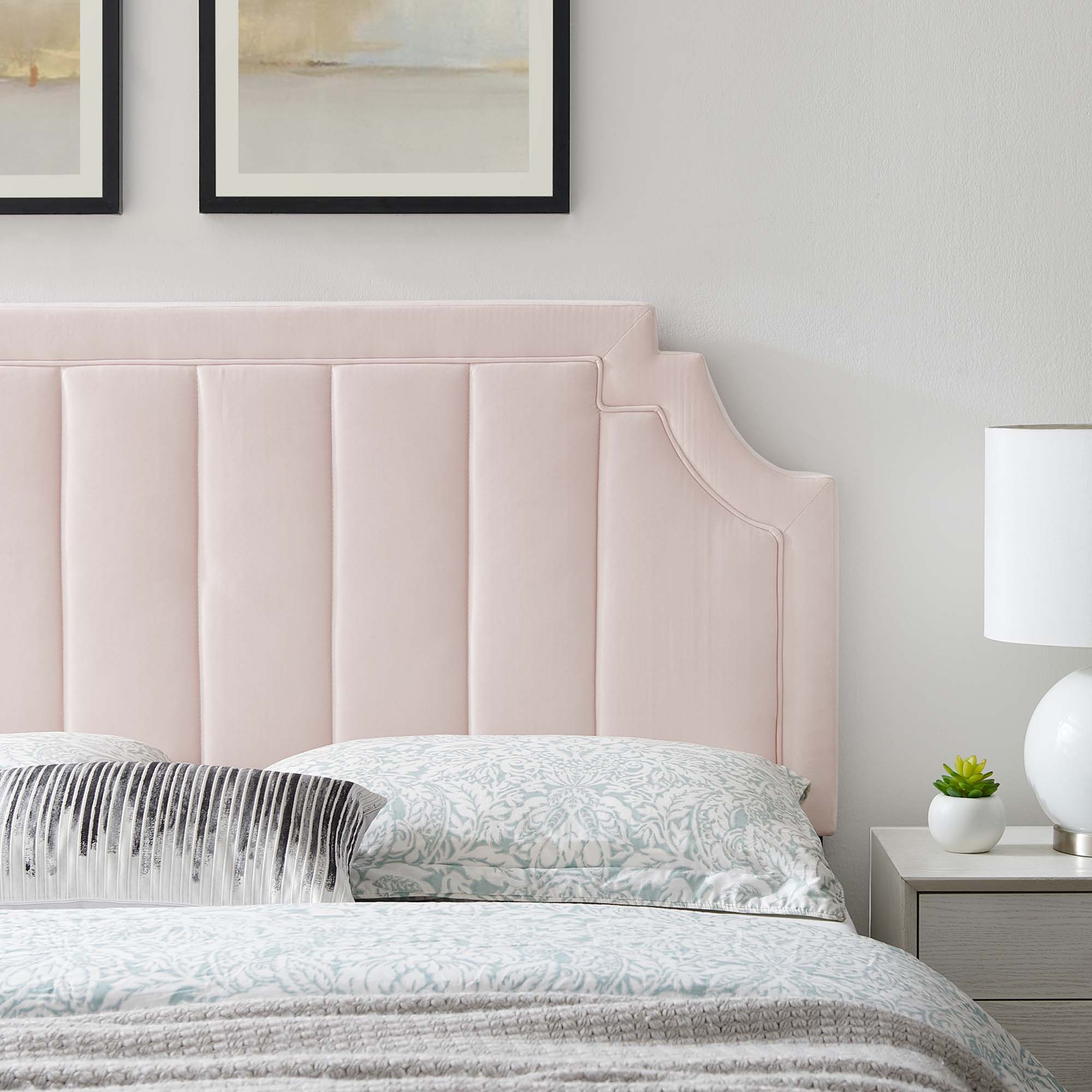 Alyona Channel Tufted Performance Velvet Twin Headboard, Pink