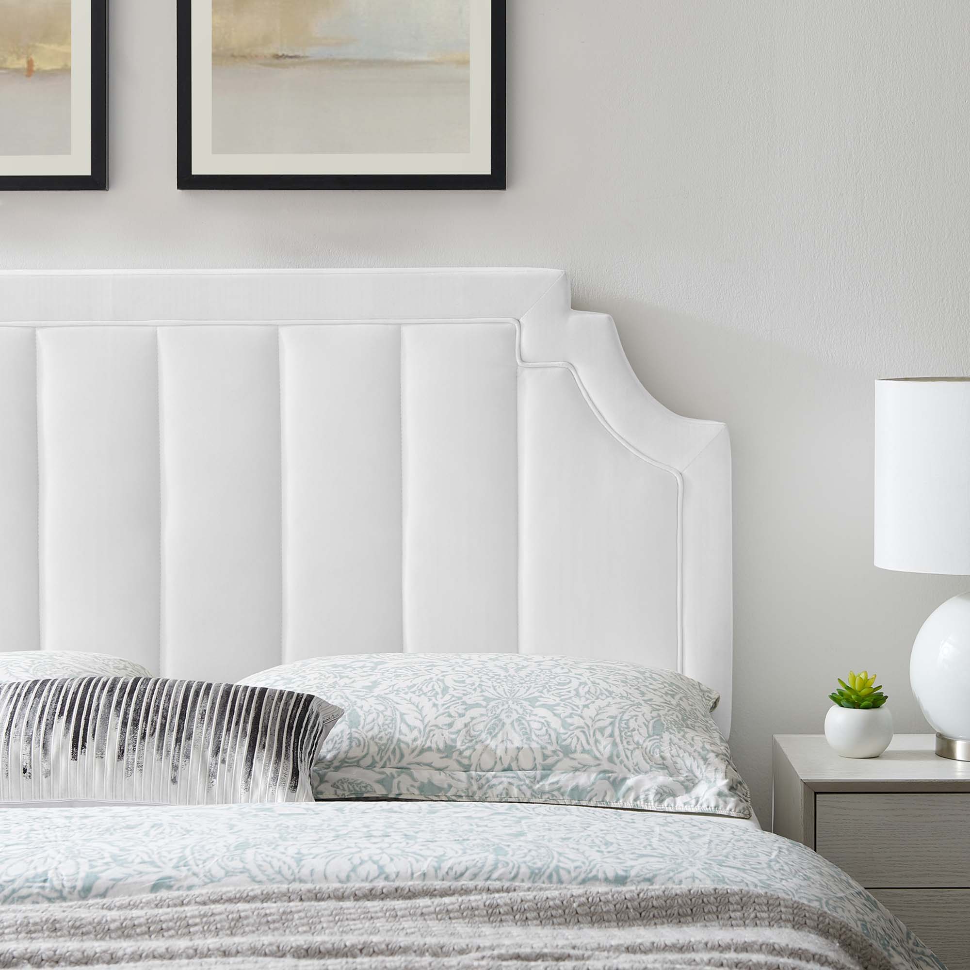 Alyona Channel Tufted Performance Velvet King/California King Headboard, White