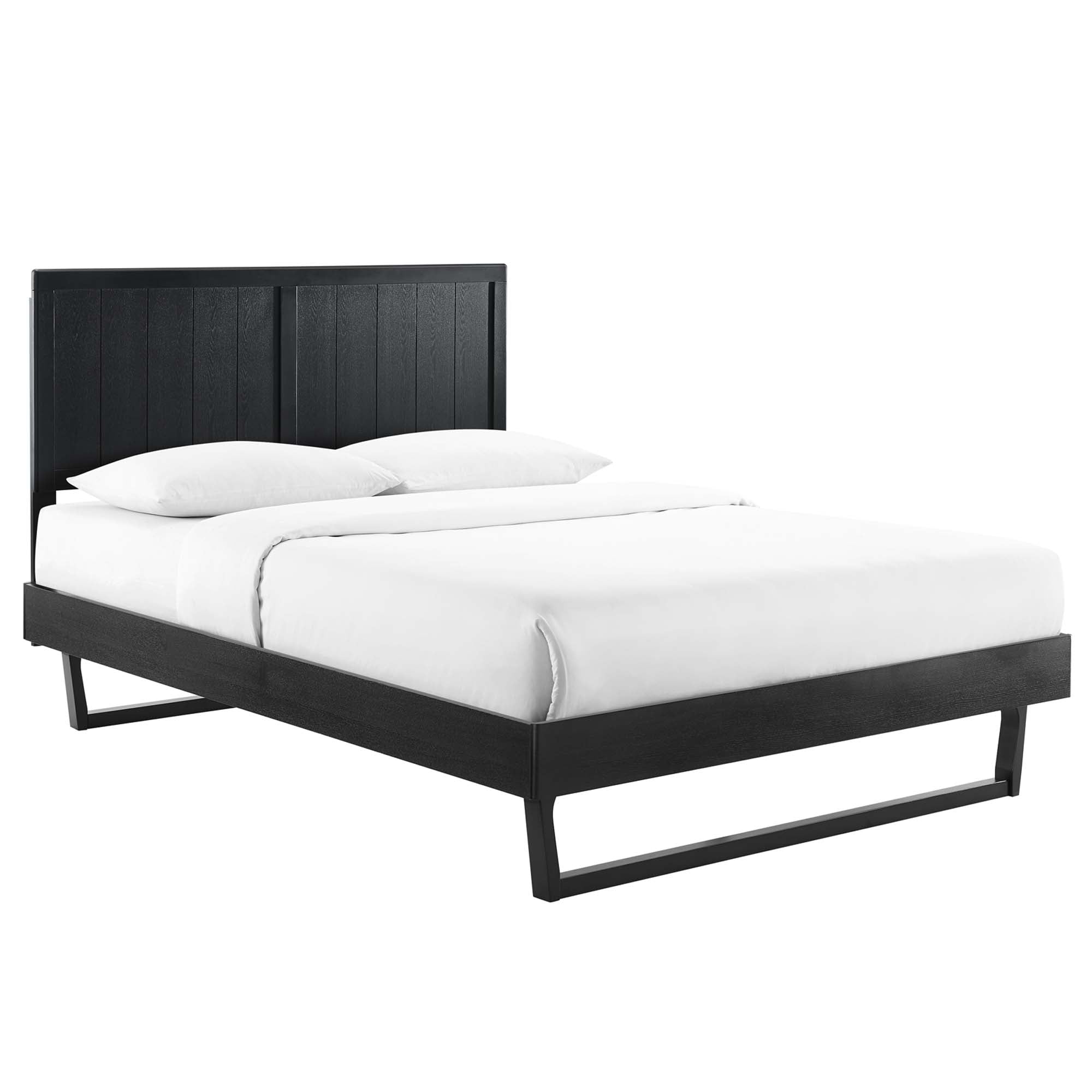 Alana Black Queen Wood Platform Bed With Angular Frame