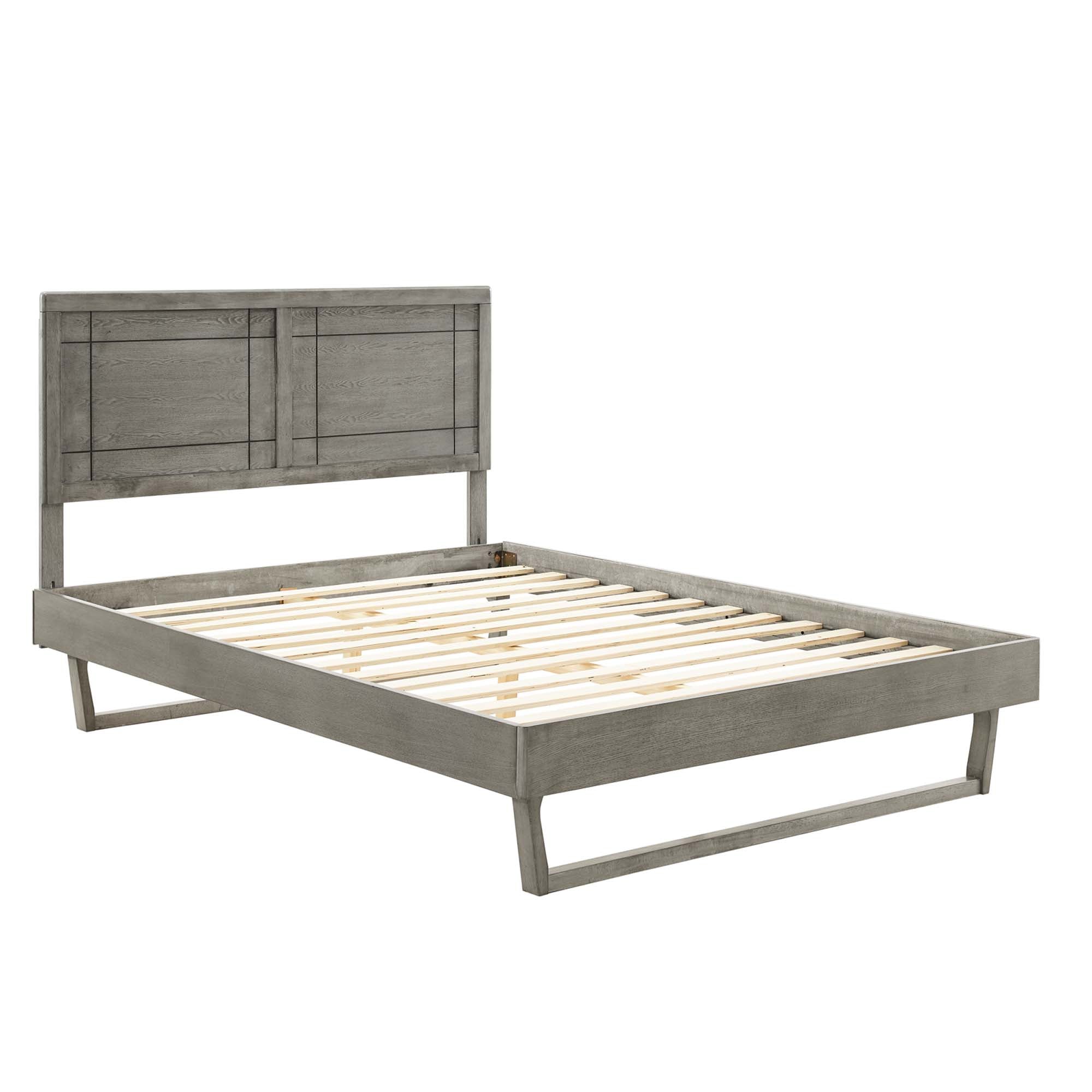 Baxley Queen Wood Platform Bed Grey  Window Pane Headboard Design