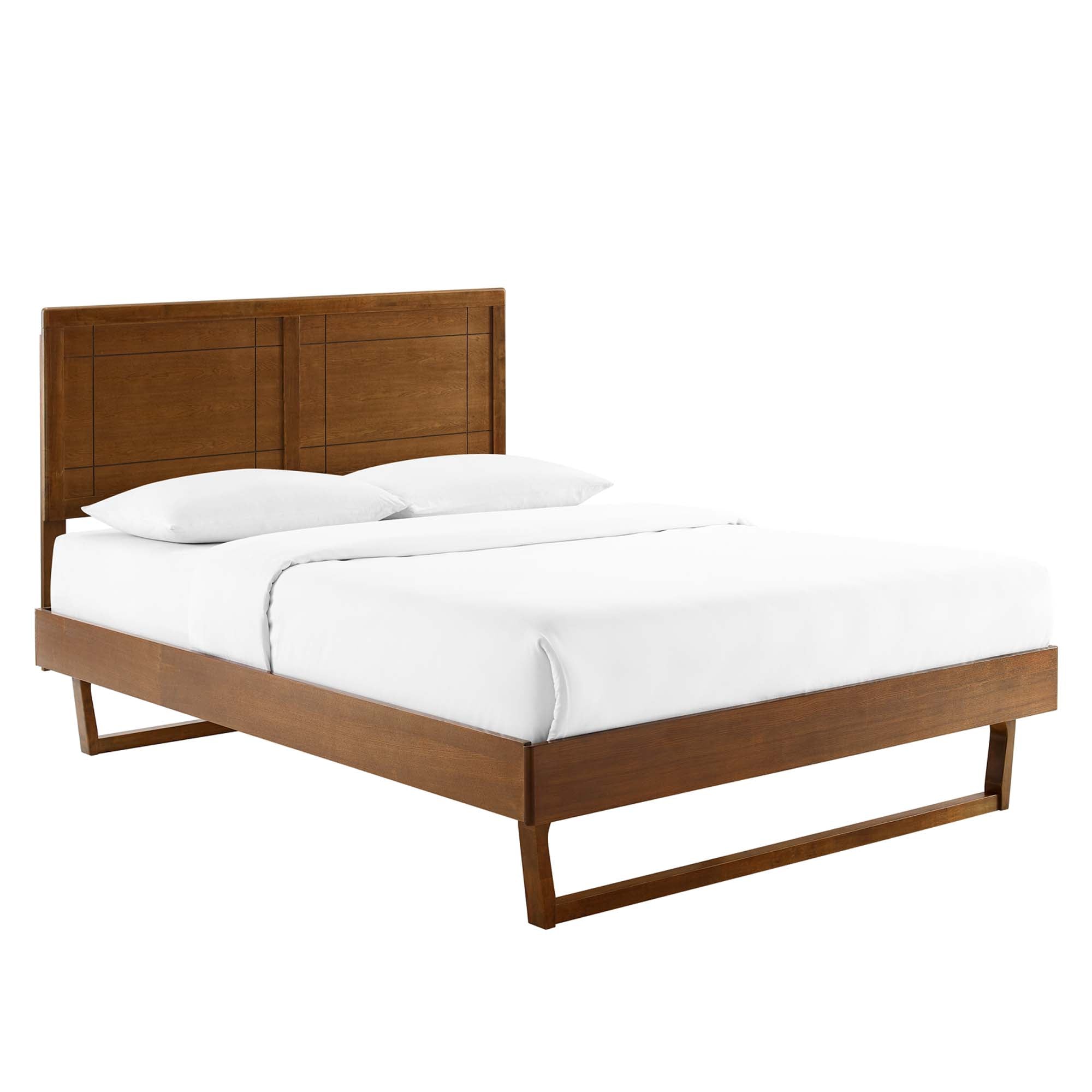 Marlee Wood Queen Platform Bed With Angular Frame, Walnut