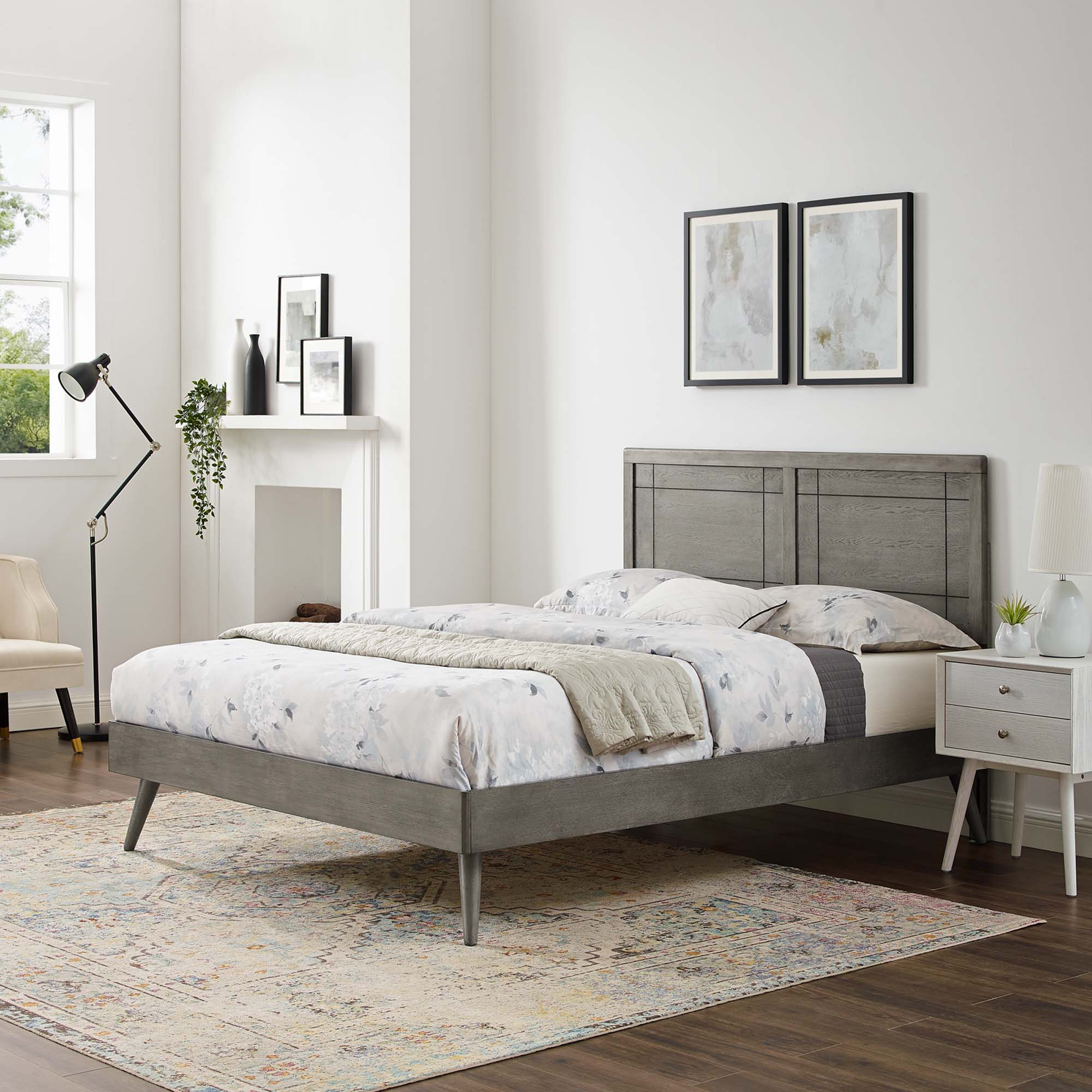 Marlee Grey Queen Wood Platform Bed With Splayed Legs