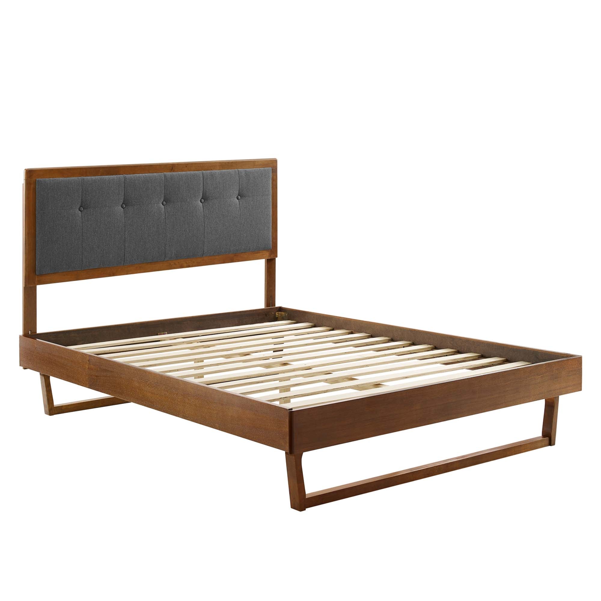 Willow Walnut Charcoal Queen Wood Platform Bed With Angular Frame