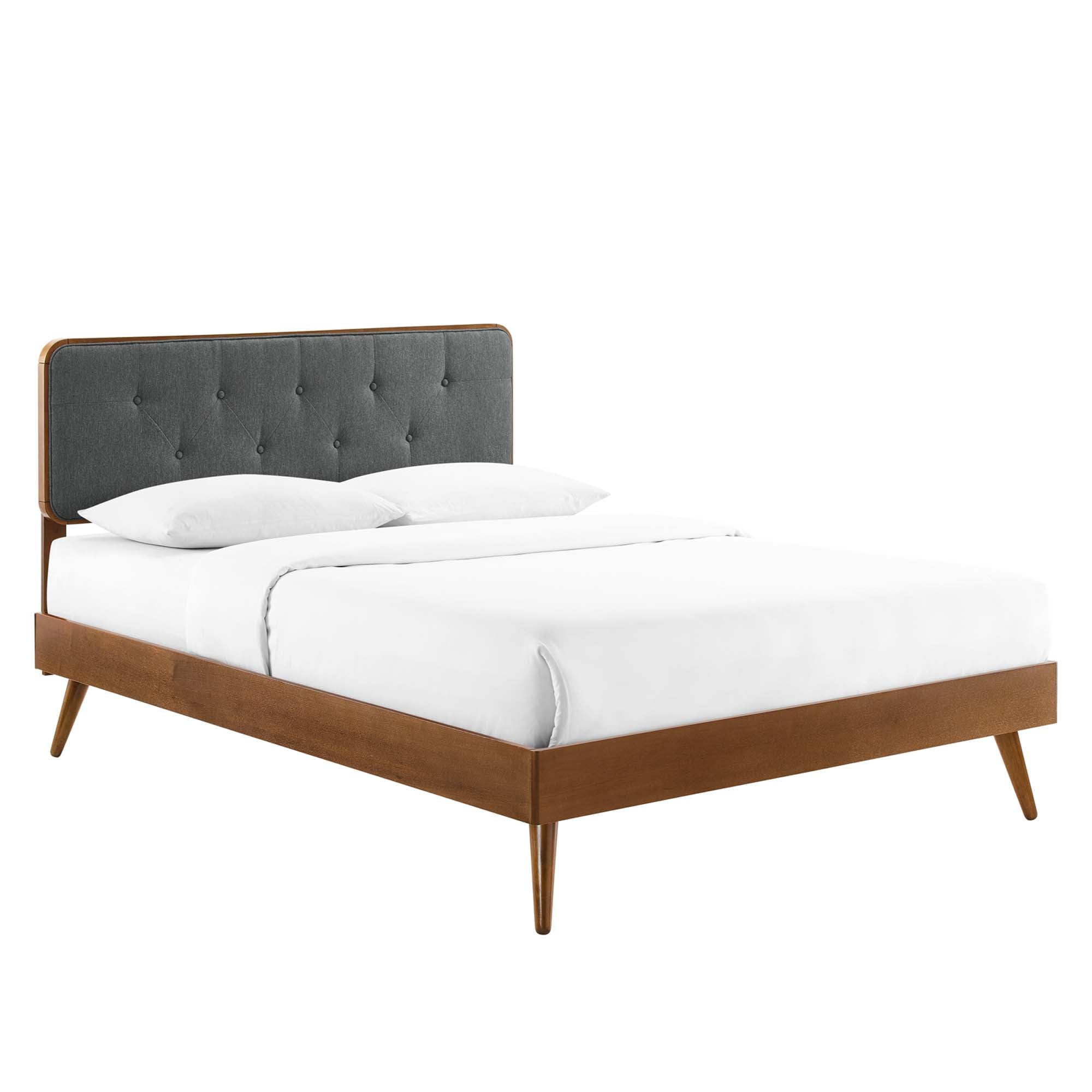 Bridgette Walnut Charcoal Queen Wood Platform Bed With Splayed Legs