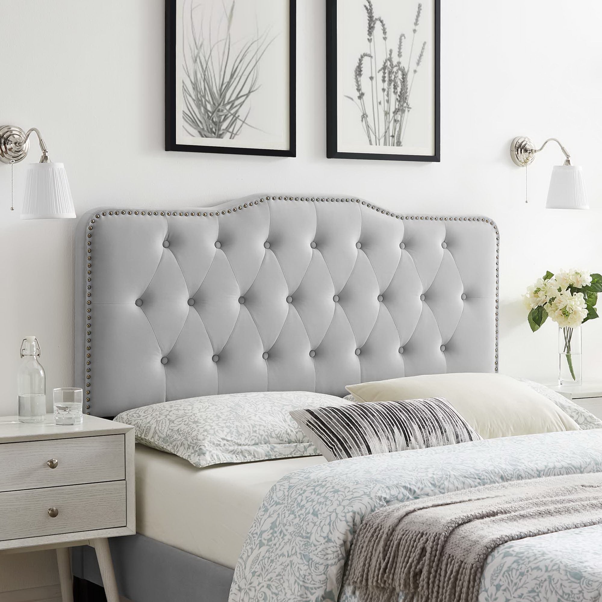 Sophia Tufted Performance Velvet Twin Headboard, Light Gray