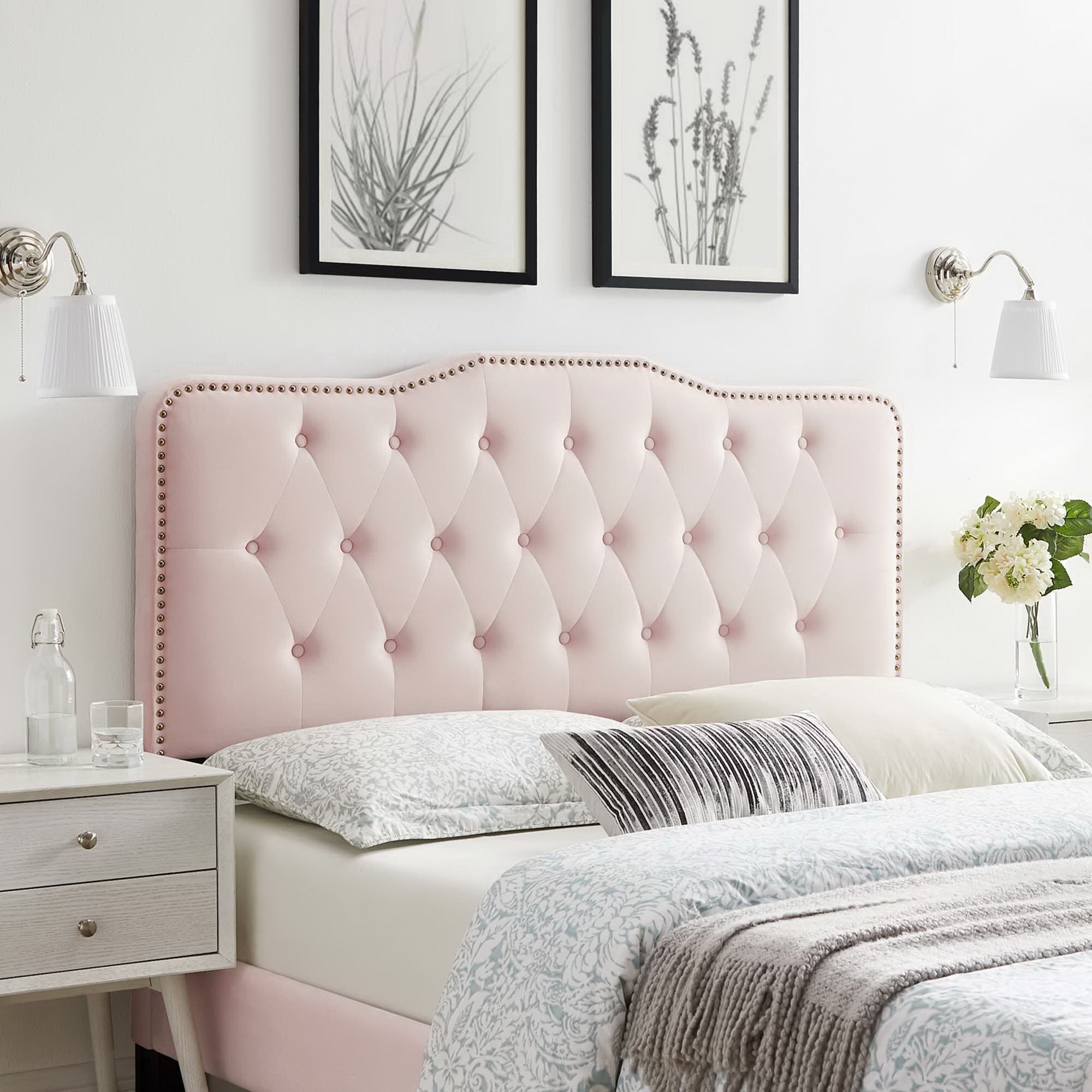 Sophia Tufted Performance Velvet Twin Headboard, Pink