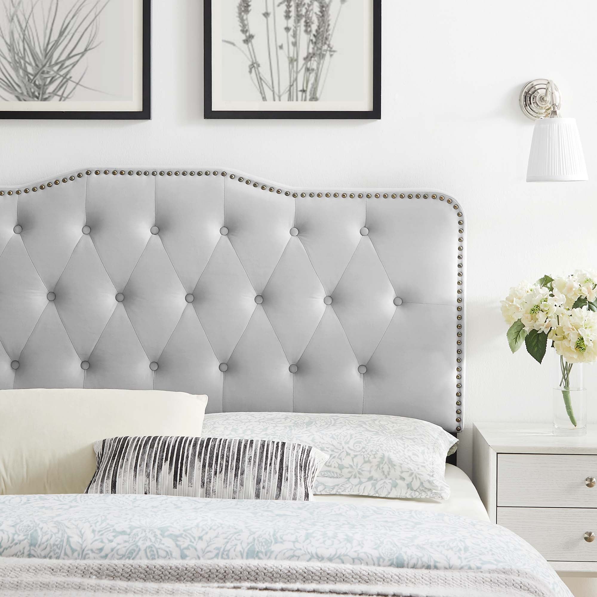 Sophia Tufted Performance Velvet King/California King Headboard, Light Gray