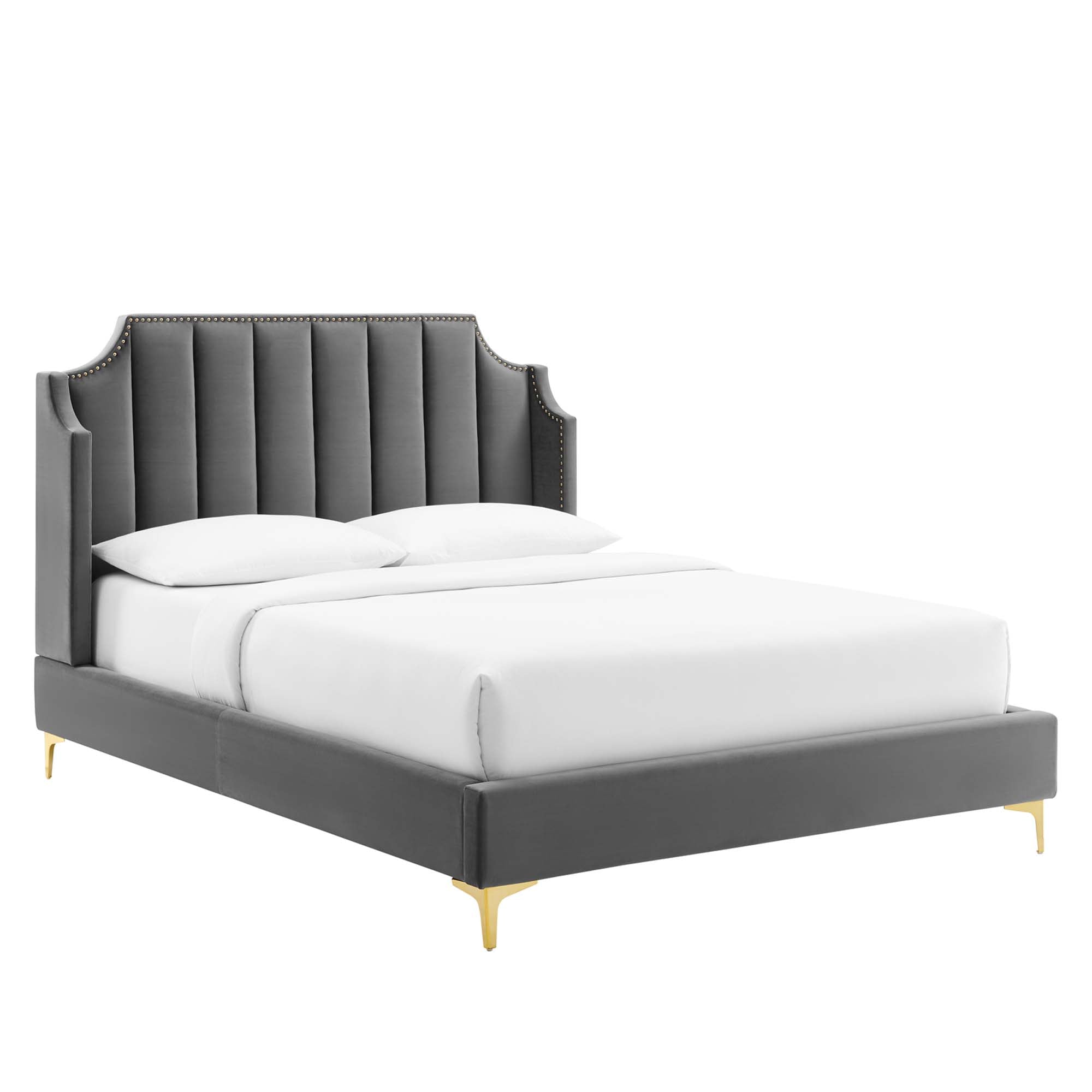 Daniella White Performance Velvet Queen Platform Bed