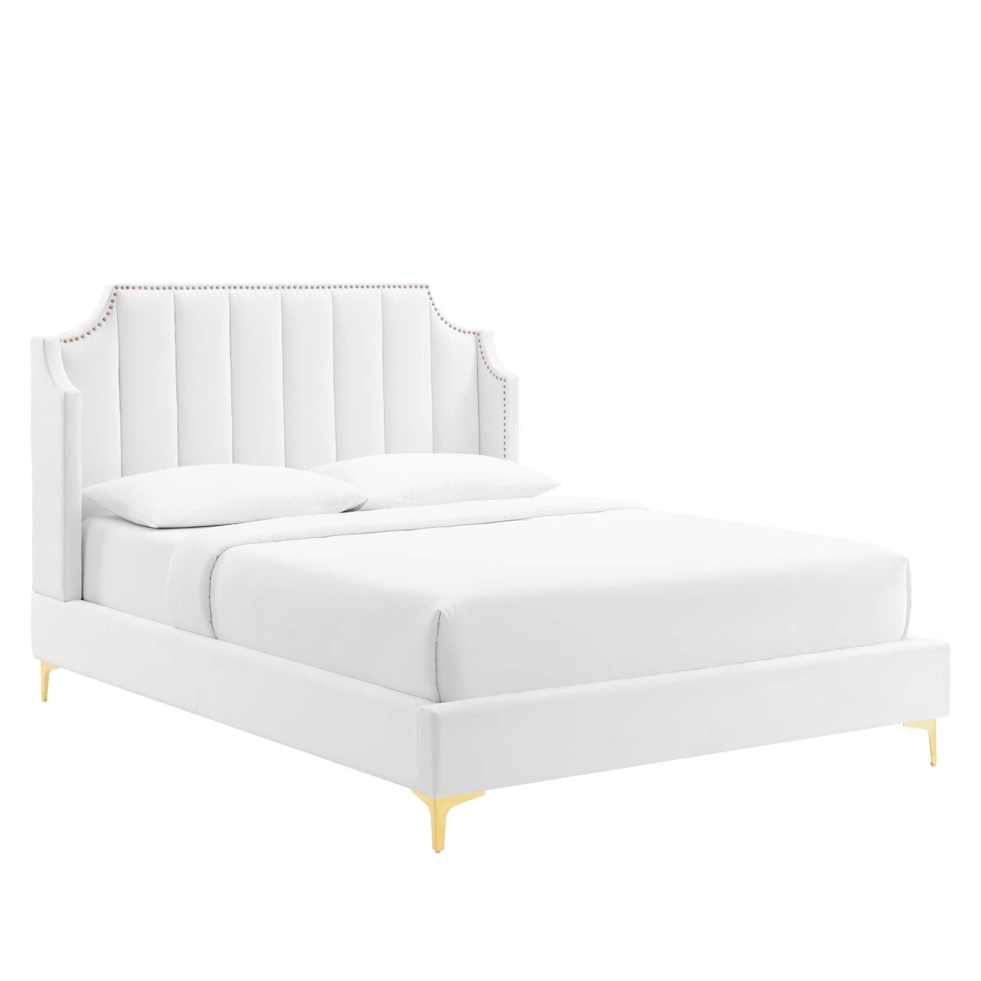 Daniella White Performance Velvet Queen Platform Bed