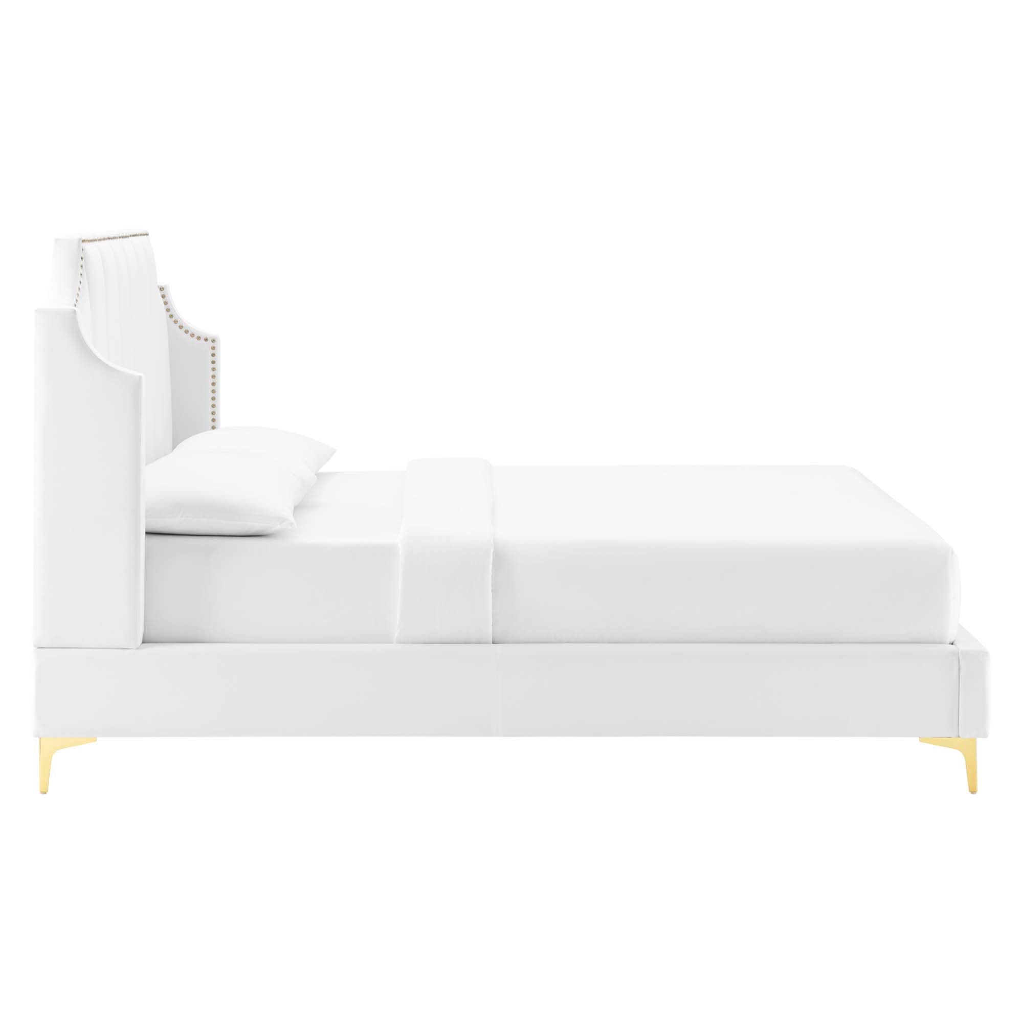 Daniella White Performance Velvet Queen Platform Bed