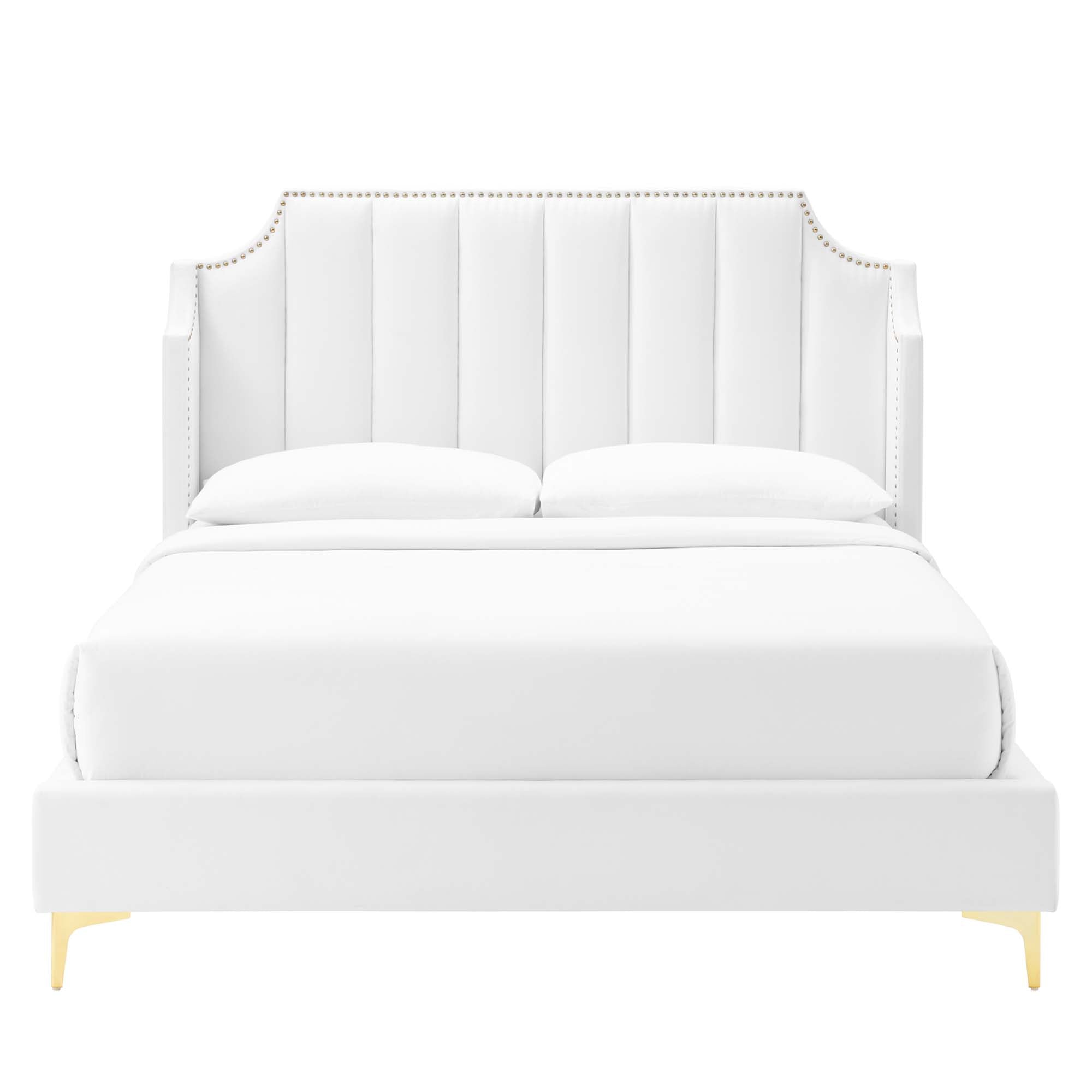 Daniella White Performance Velvet Queen Platform Bed