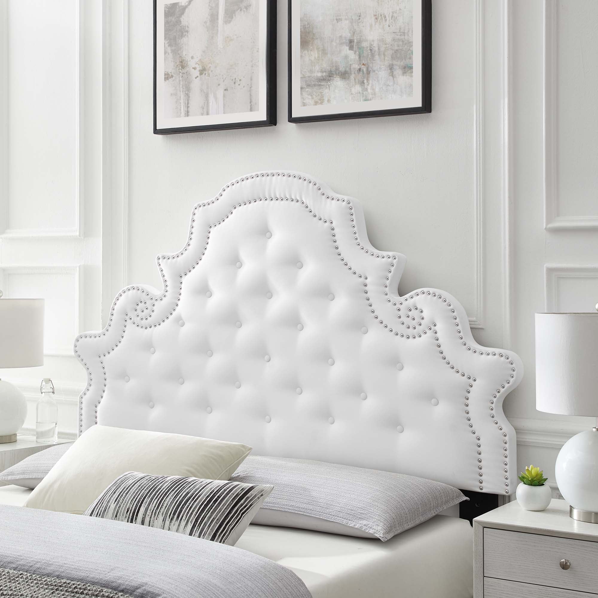 Diana Tufted Performance Velvet Full/Queen Headboard, White