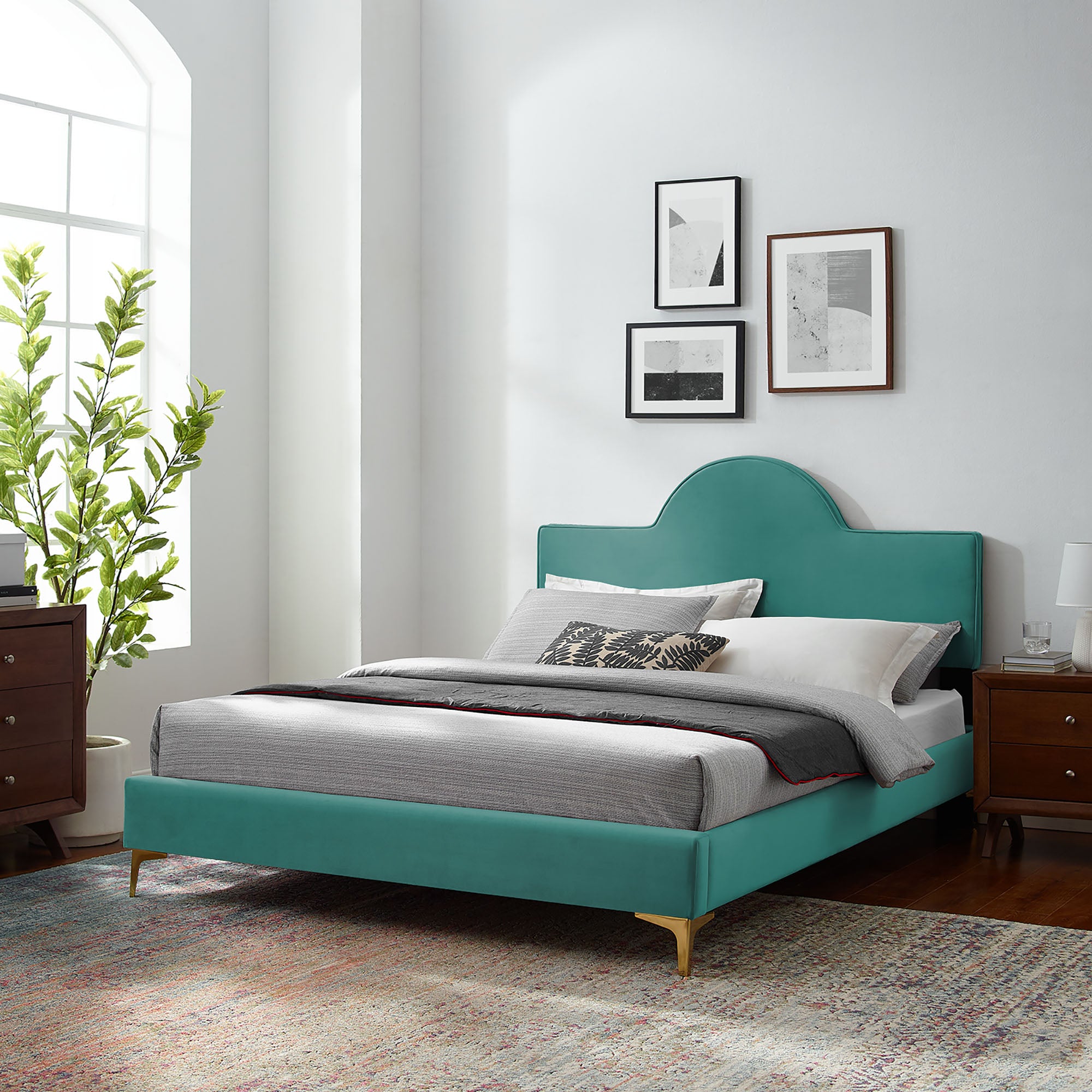 Sunny Teal Performance Velvet Queen Bed