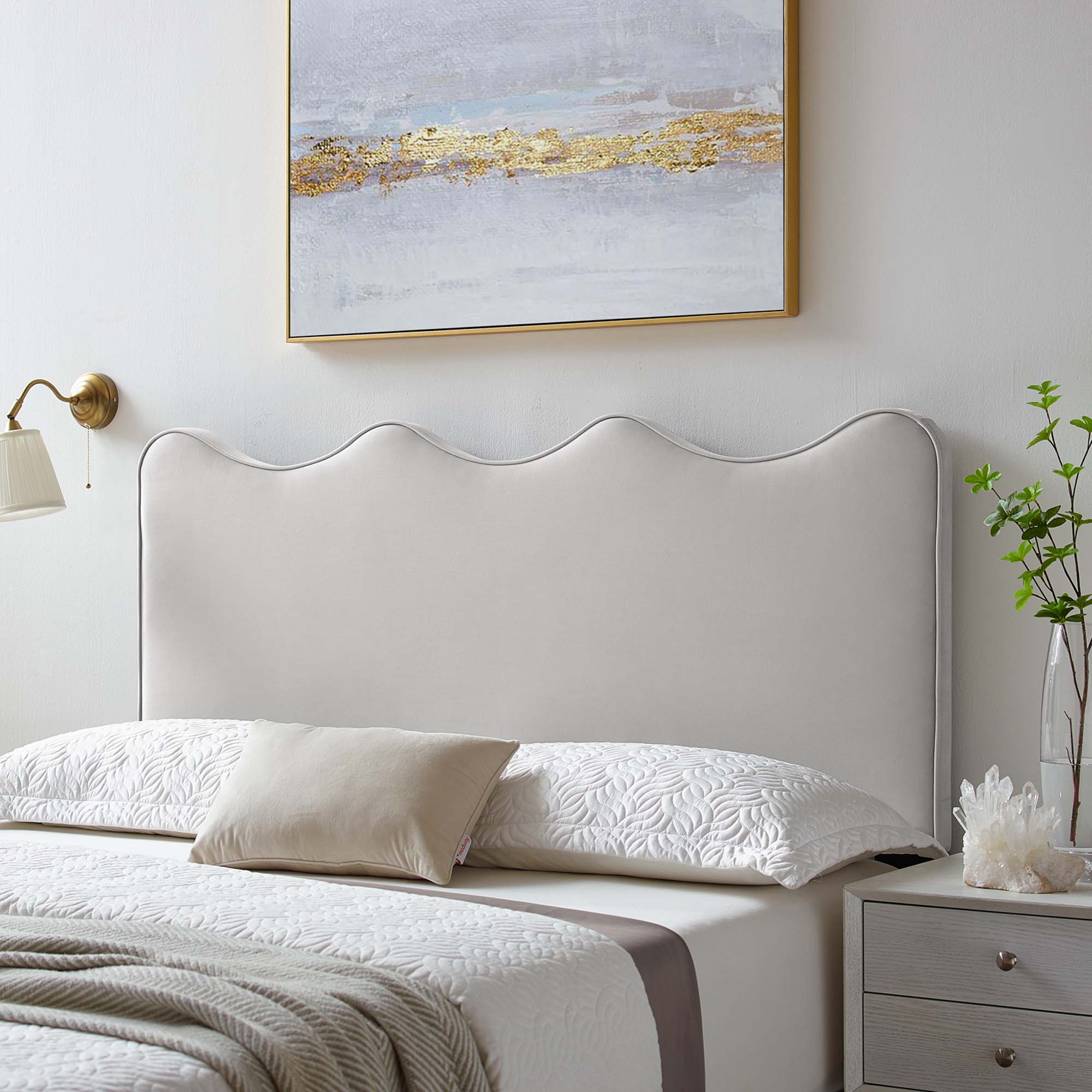 Athena Performance Velvet Full/Queen Headboard, Light Gray