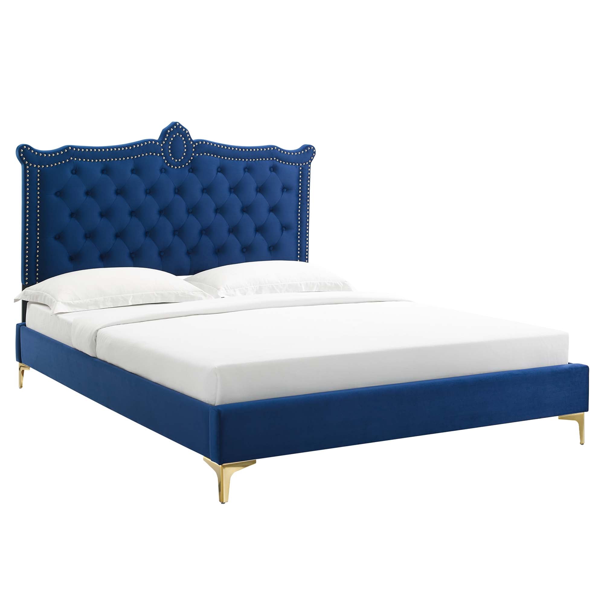 Clara White Performance Velvet Queen Platform Bed