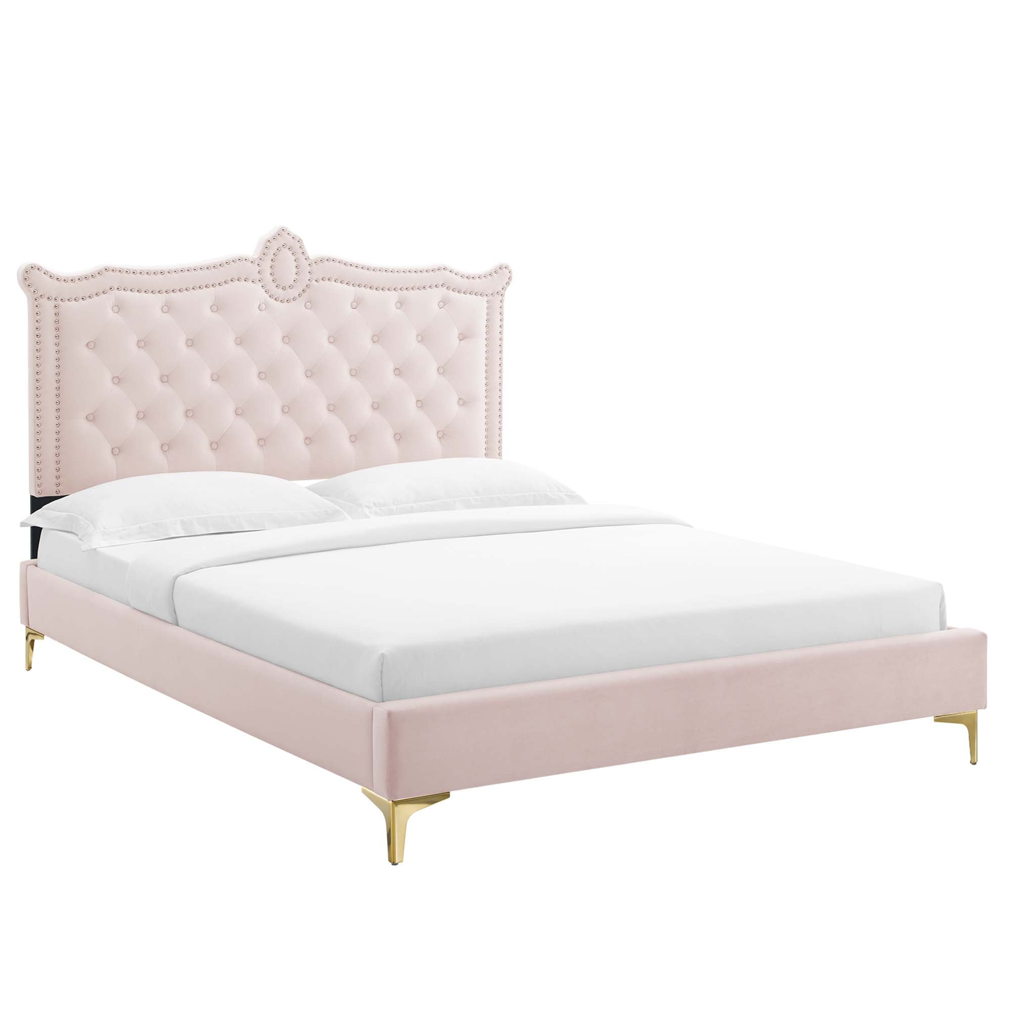 Clara White Performance Velvet Queen Platform Bed