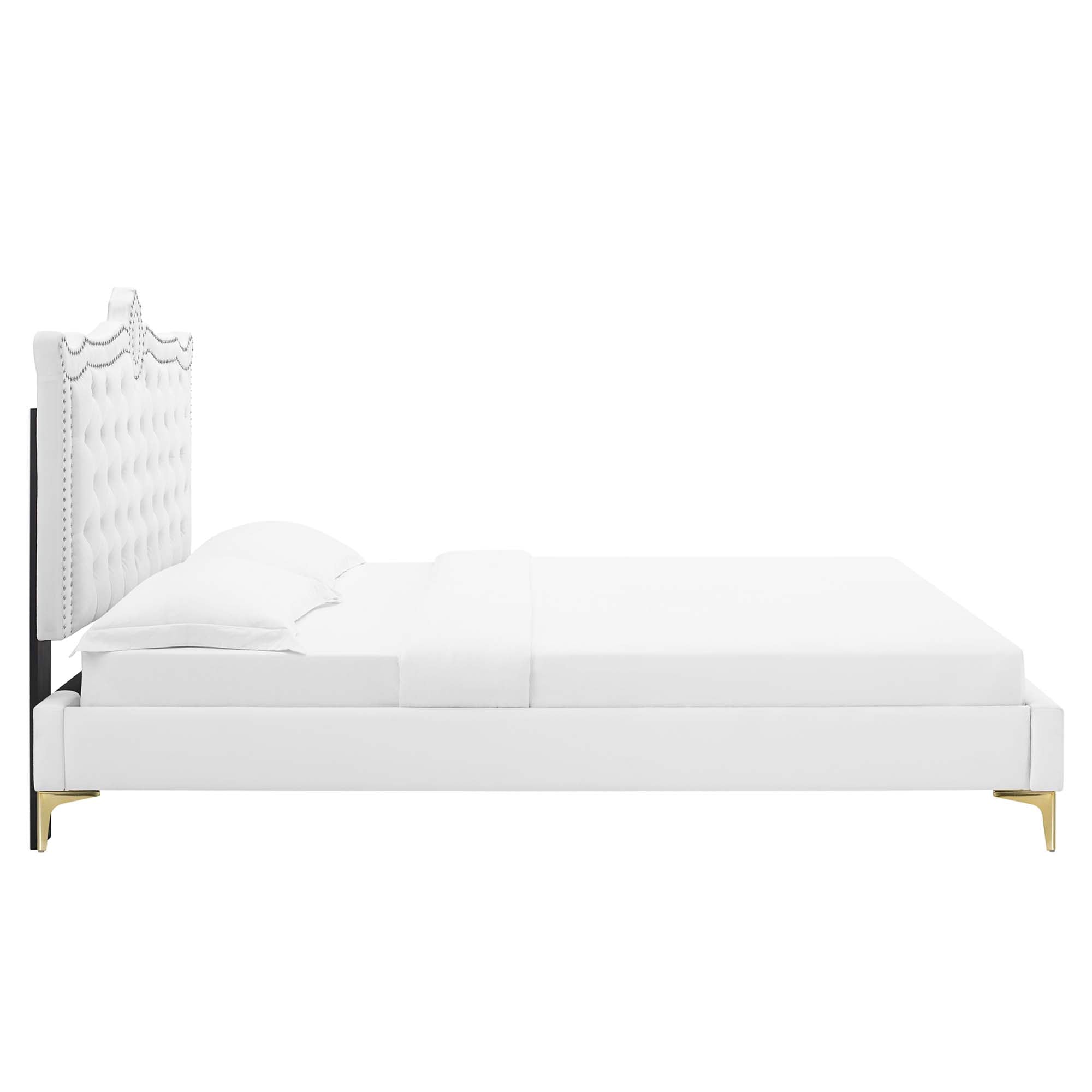 Clara White Performance Velvet Queen Platform Bed