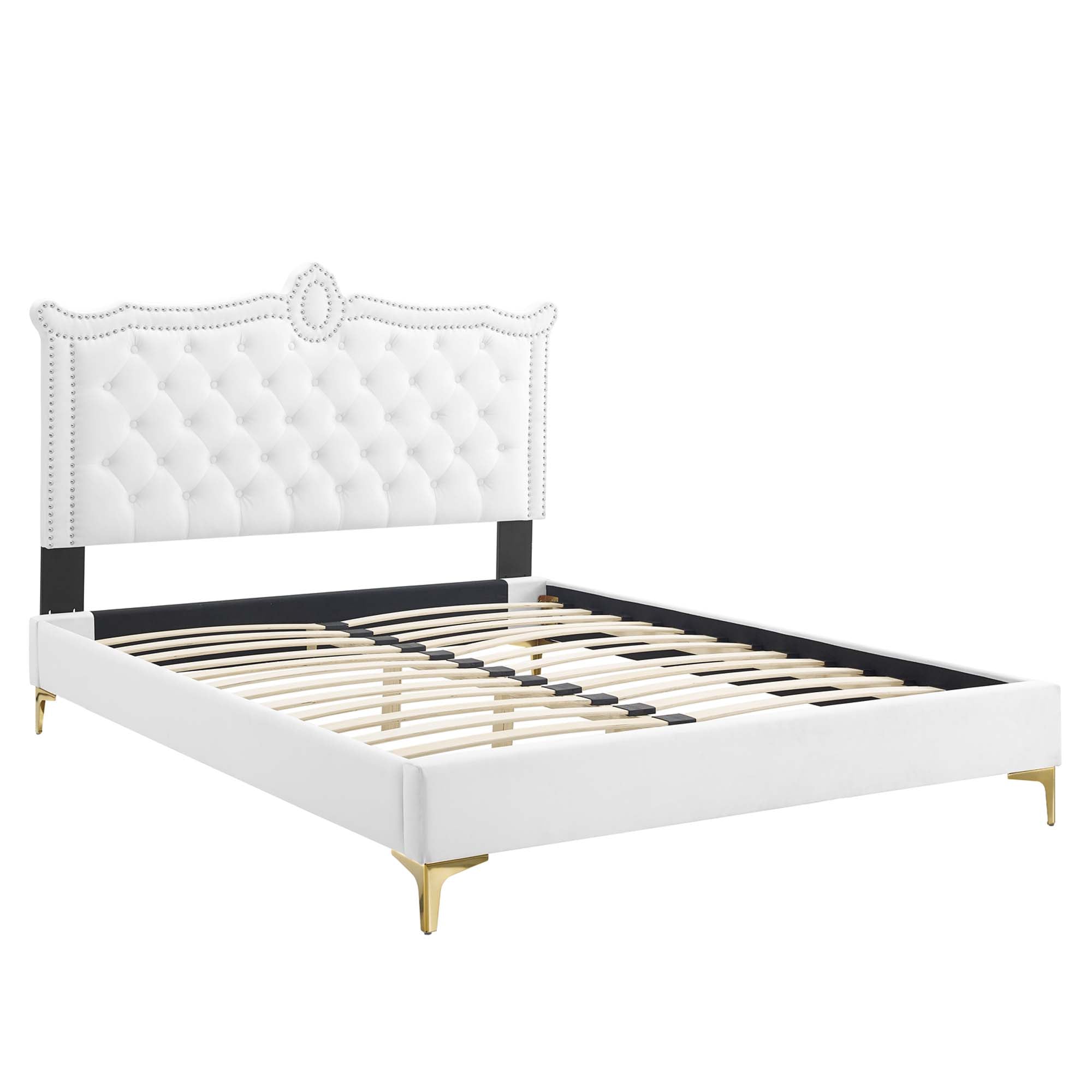 Clara White Performance Velvet Queen Platform Bed