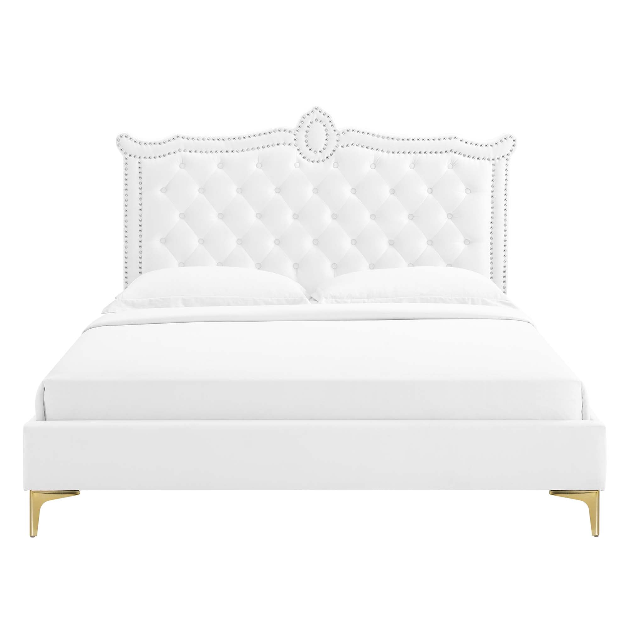 Clara White Performance Velvet Queen Platform Bed